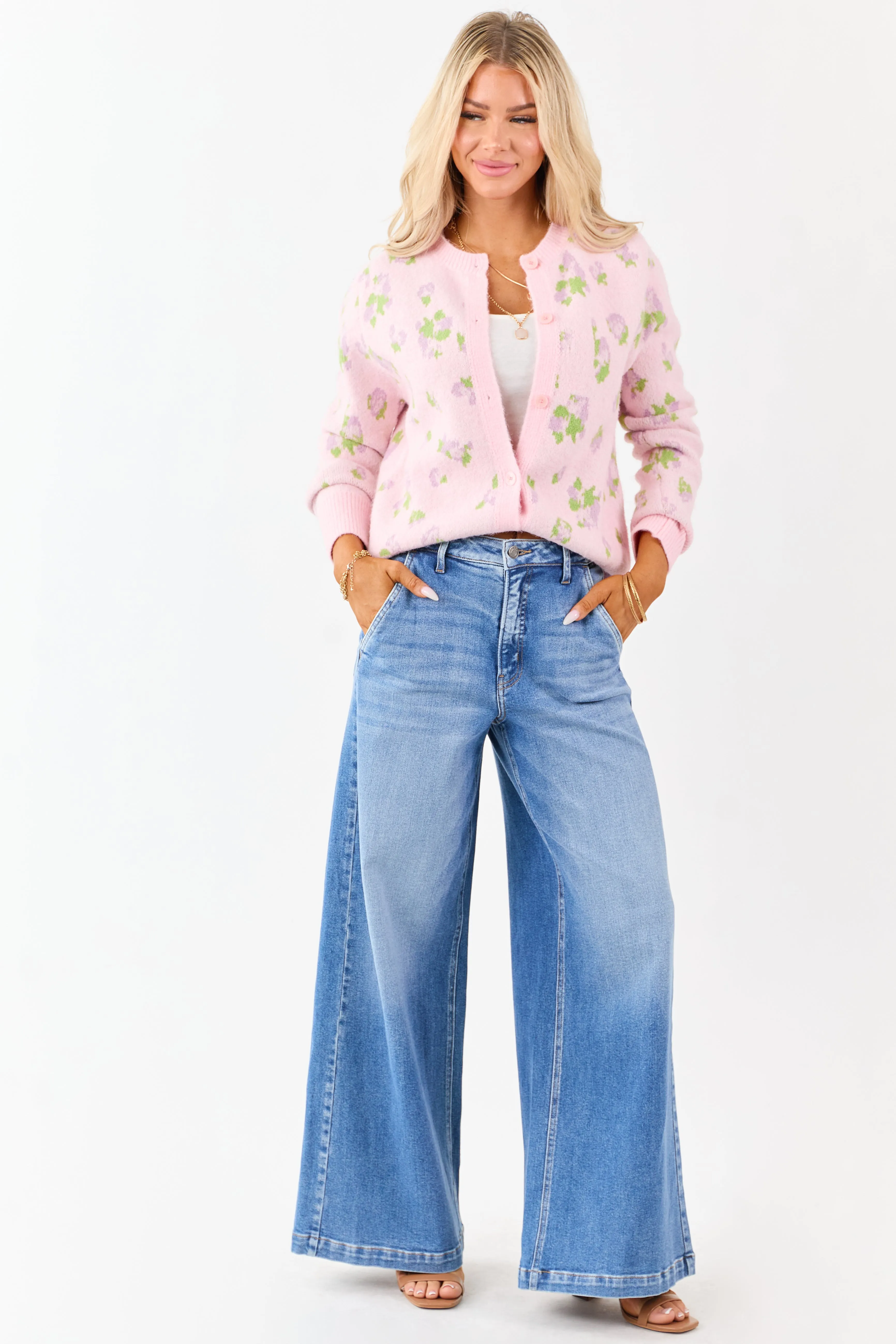 Carnation Floral Button Up Wool Blend Knit Cardigan sold by Lime Lush product image thumbnail 2