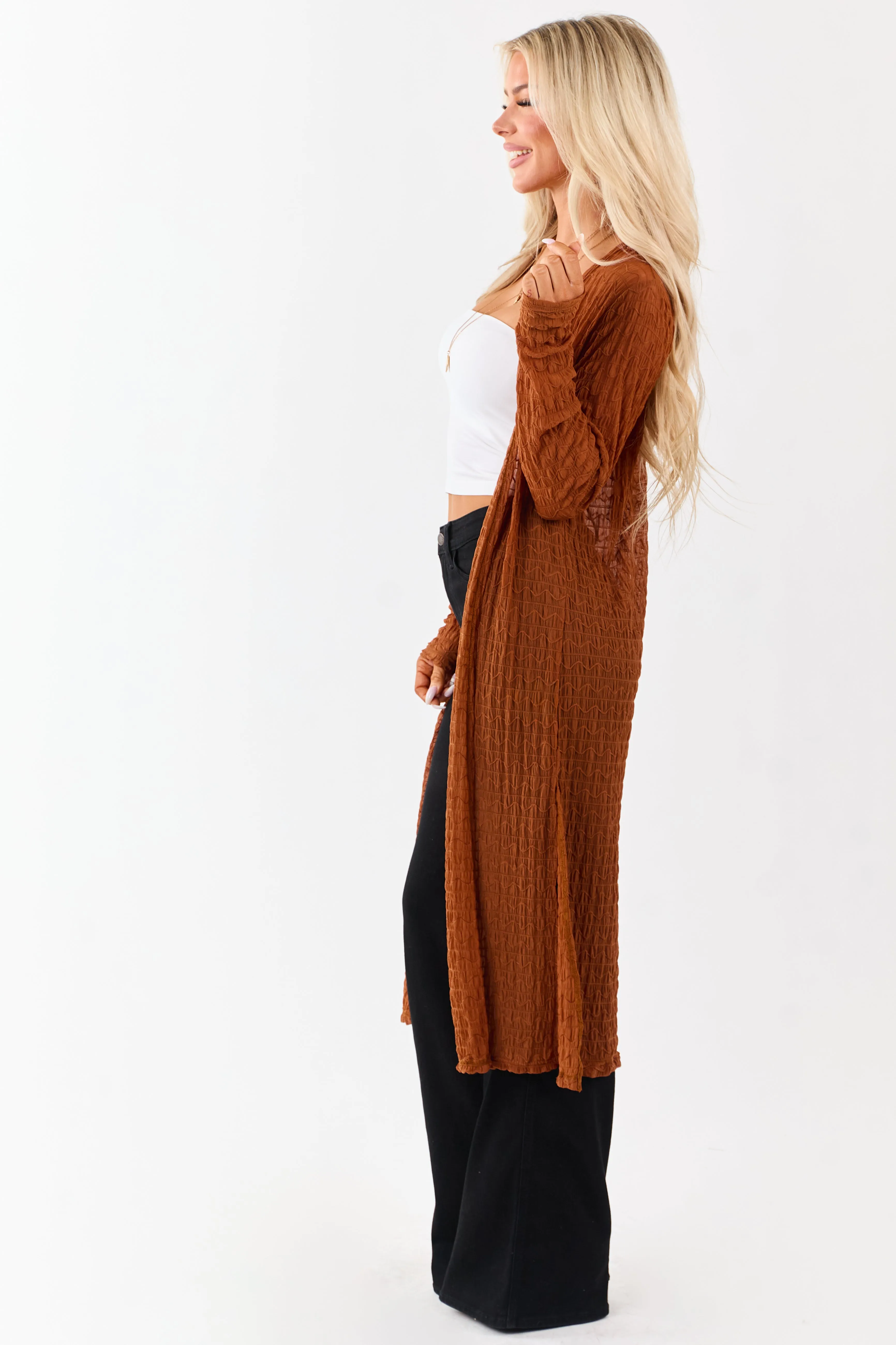 Spice Sheer Wavy Textured Mesh Duster Cardigan sold by Lime Lush product image thumbnail 5