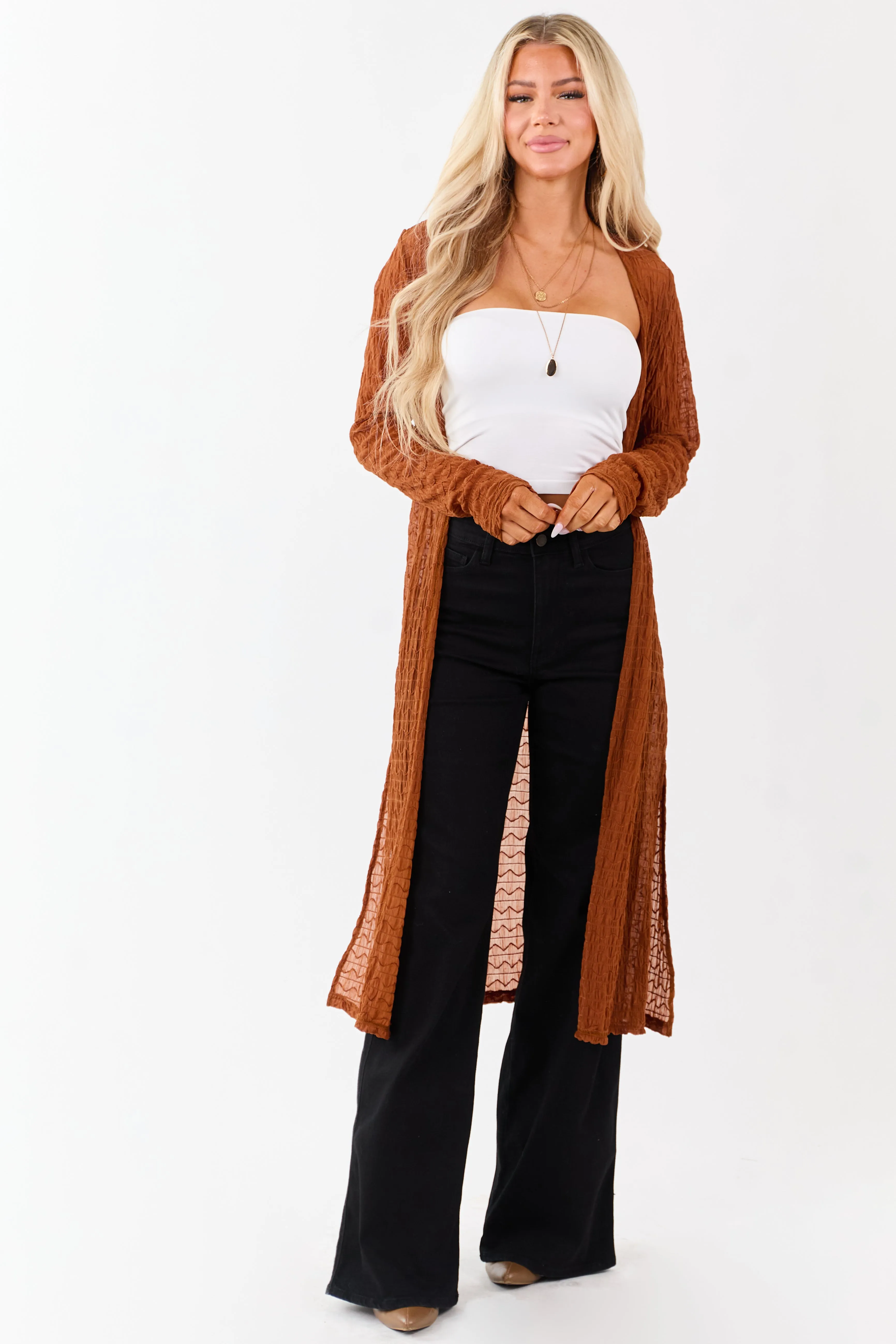 Spice Sheer Wavy Textured Mesh Duster Cardigan sold by Lime Lush product image thumbnail 4