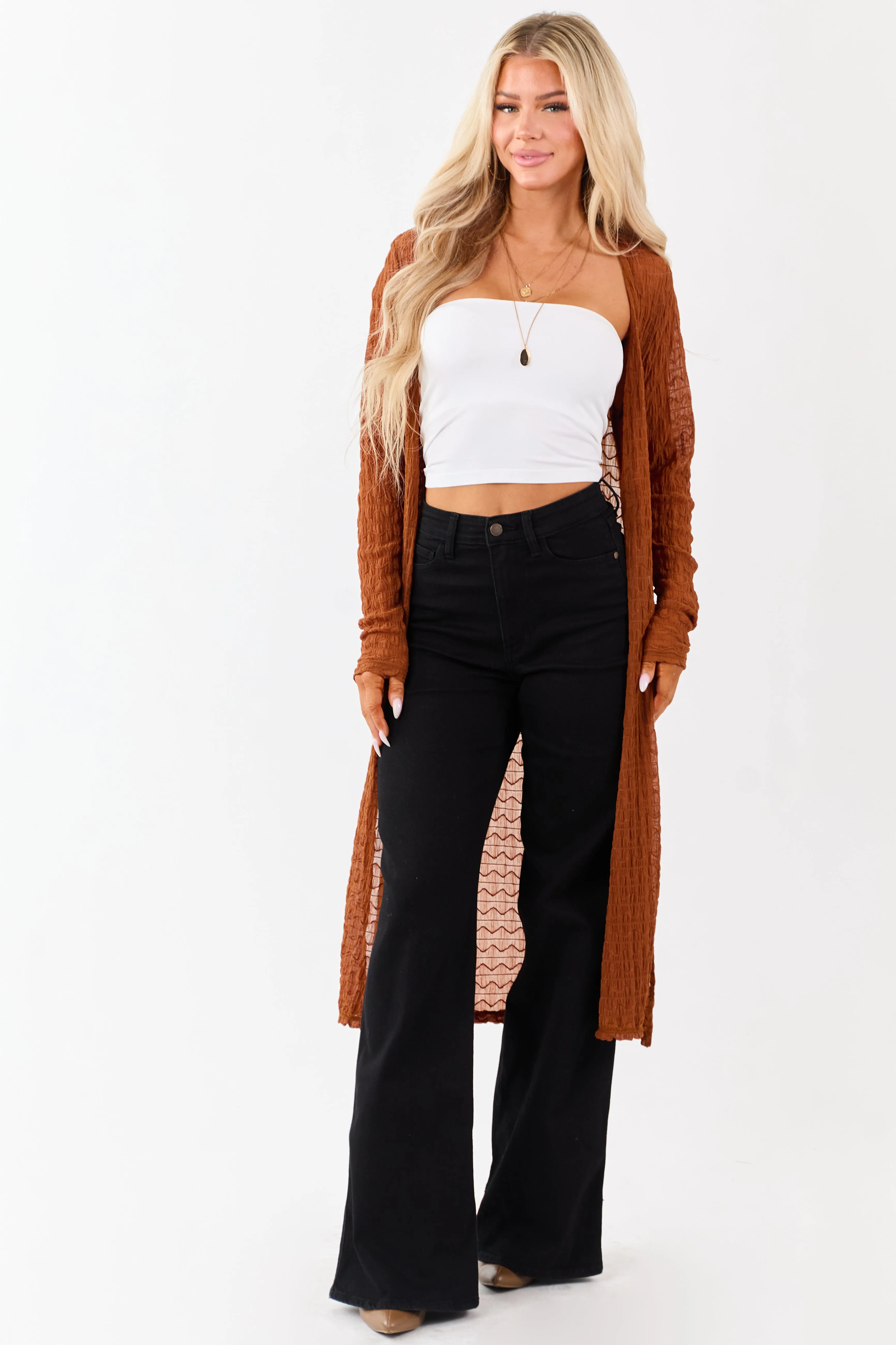 Spice Sheer Wavy Textured Mesh Duster Cardigan sold by Lime Lush product image thumbnail 3