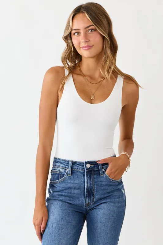 White Double Layered Scoop Neck Tank Bodysuit sold by Lime Lush