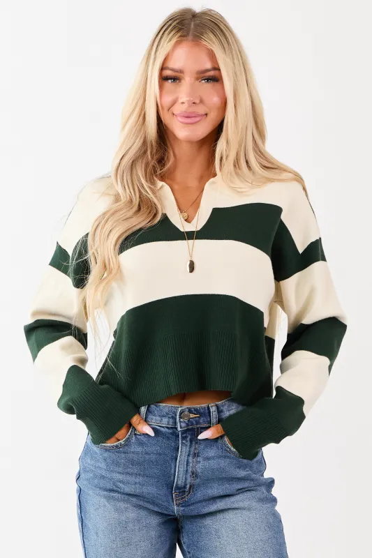 Forest Green Striped Rugby Style Sweater sold by Lime Lush