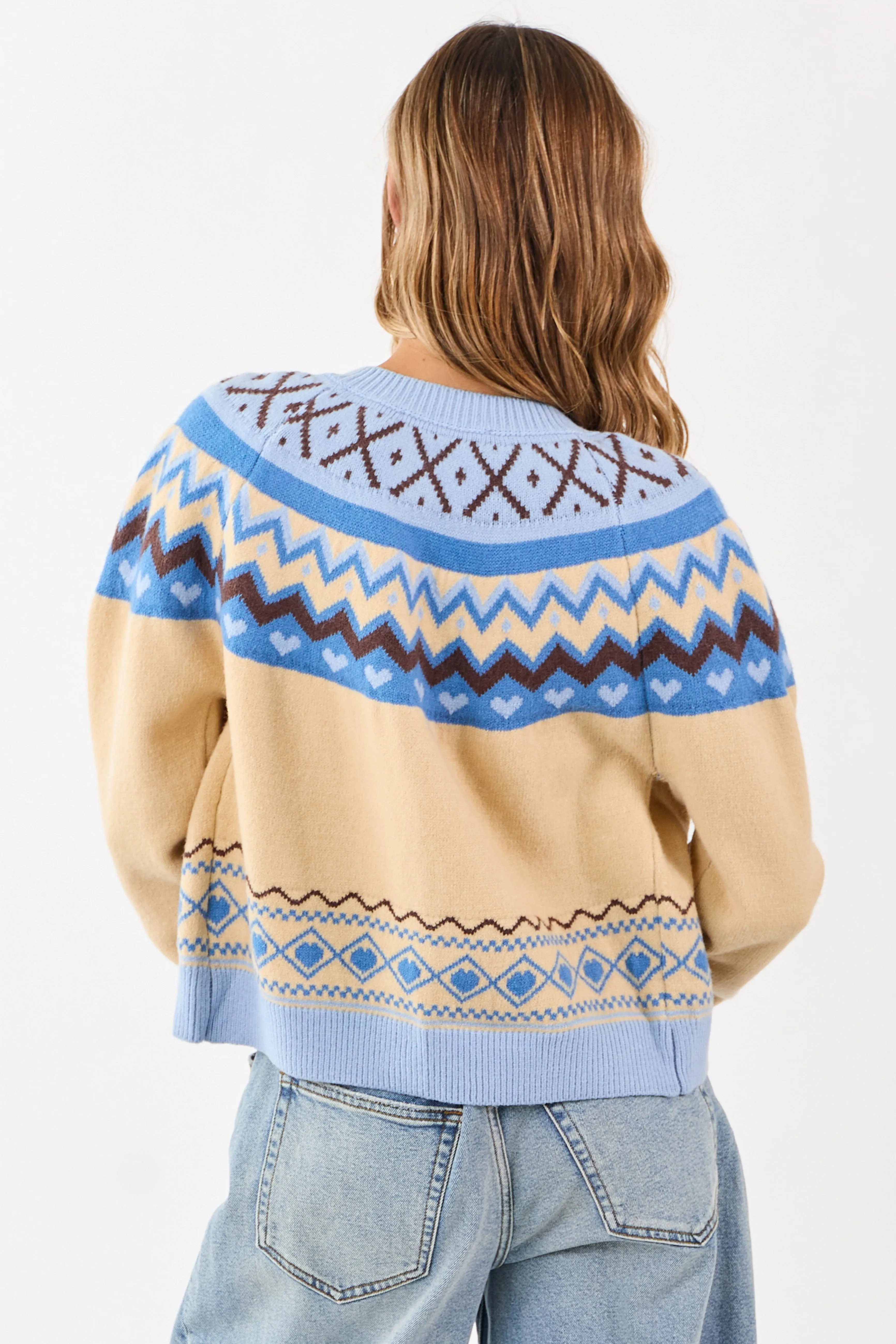 Cobalt and Cream Fair Isle Heart Print Cardigan sold by Lime Lush product image thumbnail 5