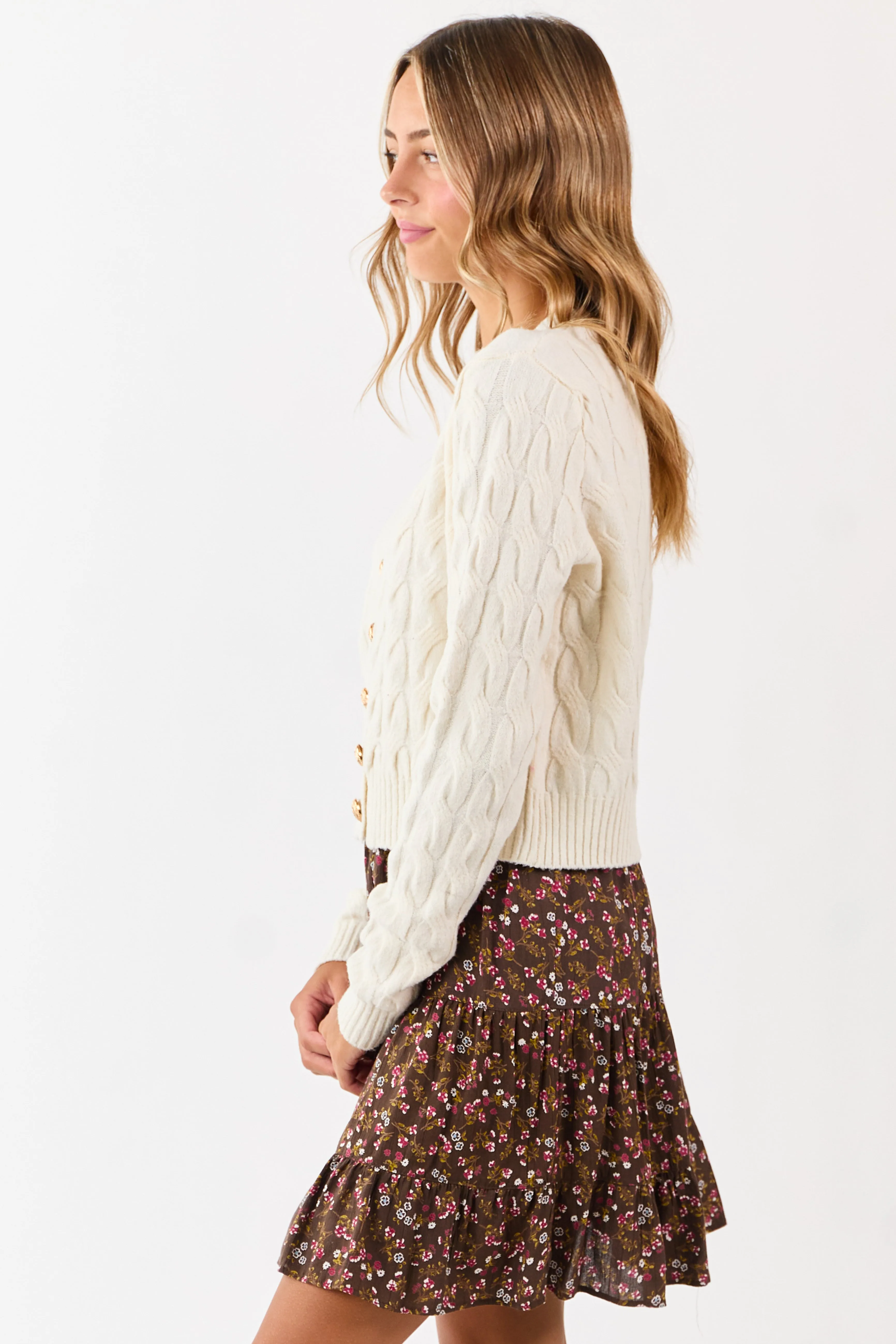 Cream Button Down Cable Knit Sweater Cardigan sold by Lime Lush product image thumbnail 5