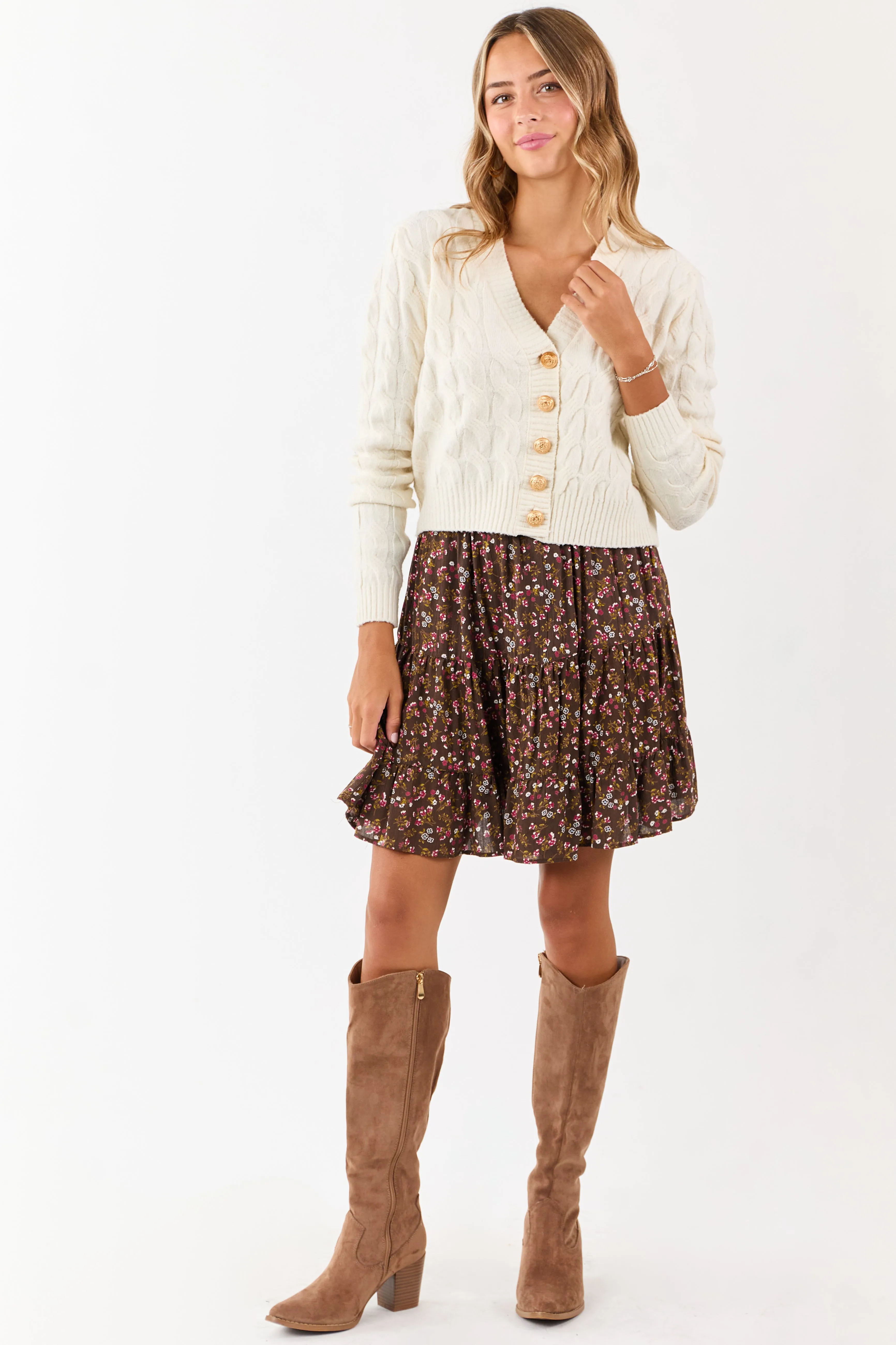 Cream Button Down Cable Knit Sweater Cardigan sold by Lime Lush product image thumbnail 3