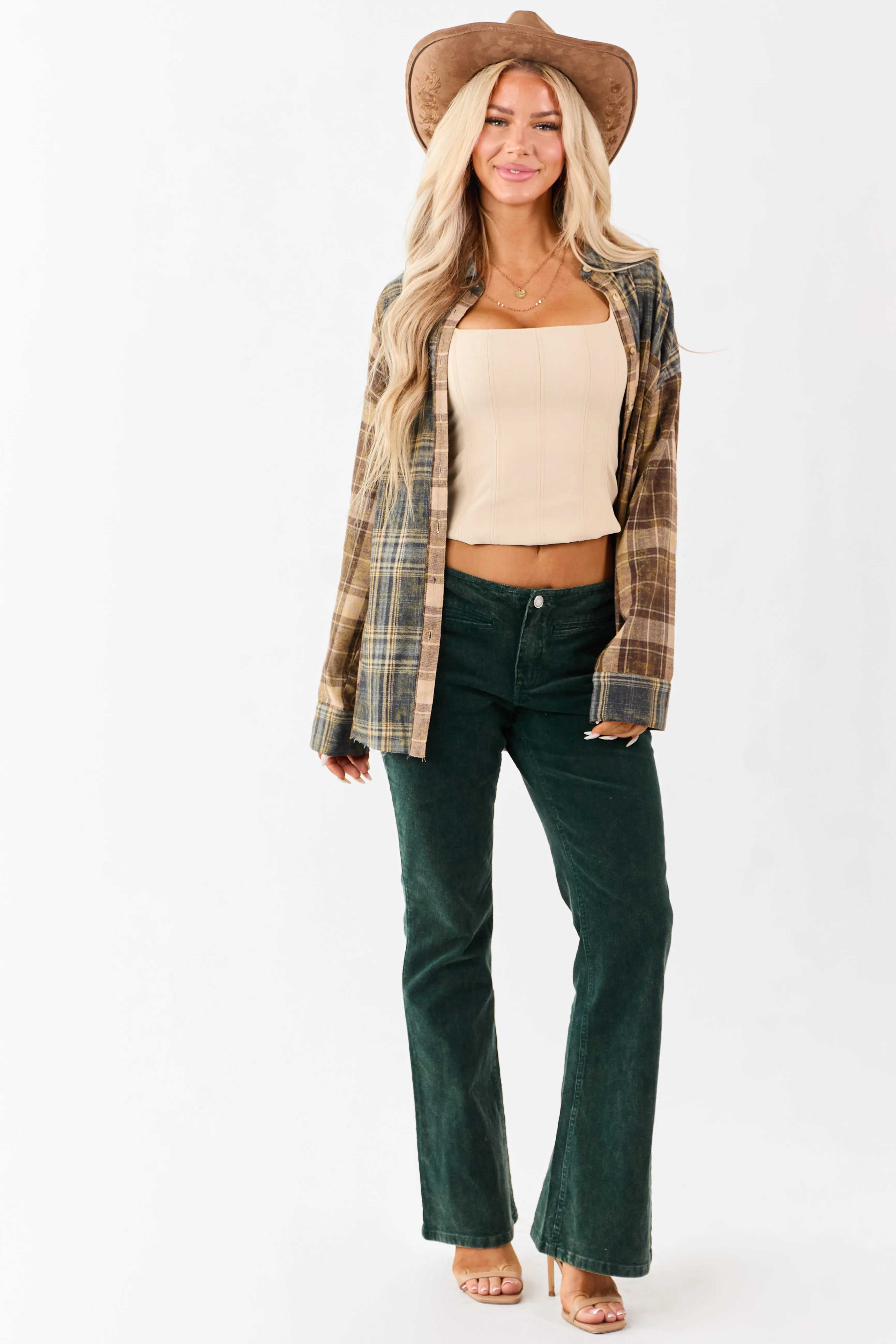 Forest Green Washed Corduroy Mid Rise Flare Pants sold by Lime Lush product image thumbnail 3