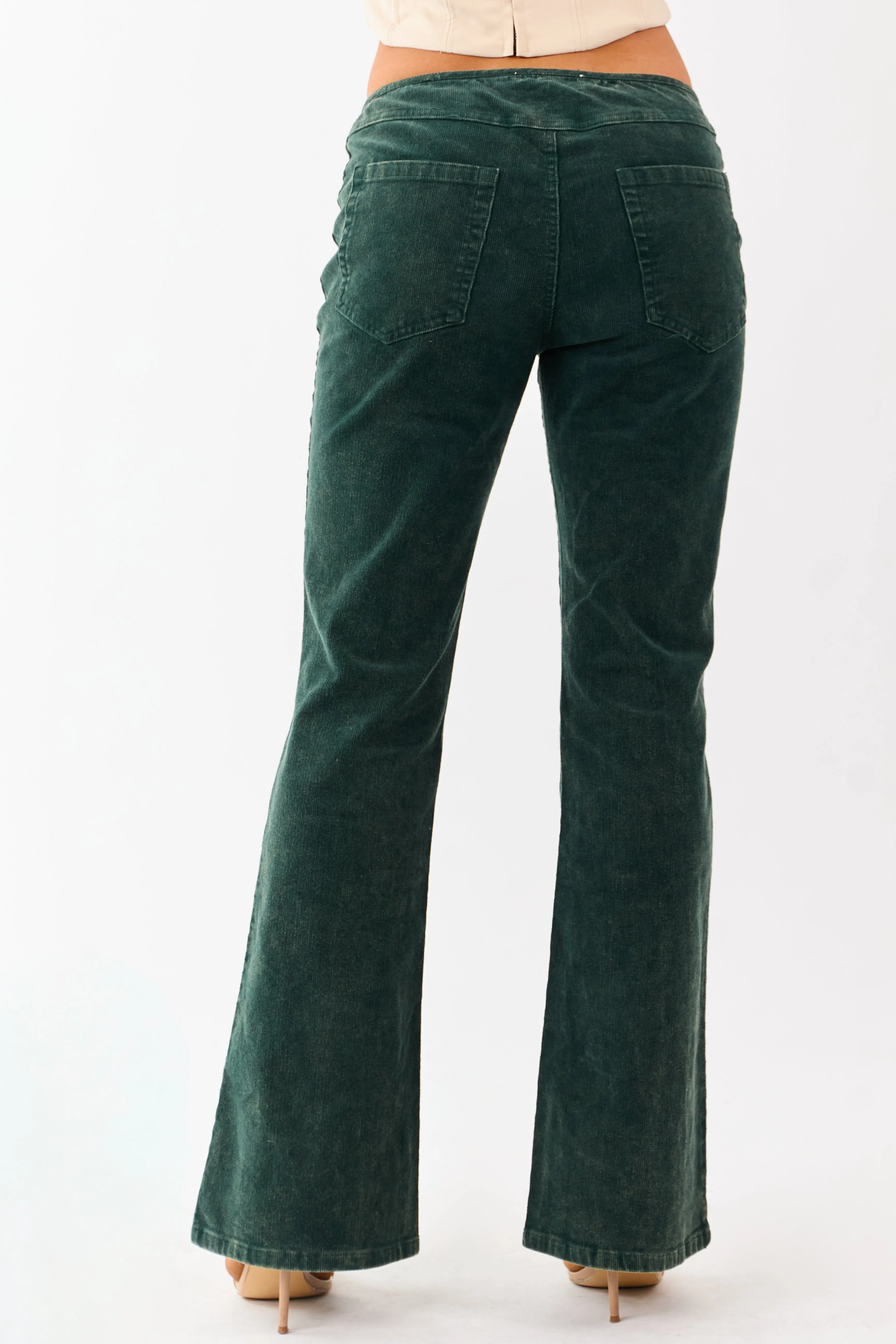 Forest Green Washed Corduroy Mid Rise Flare Pants sold by Lime Lush product image thumbnail 5