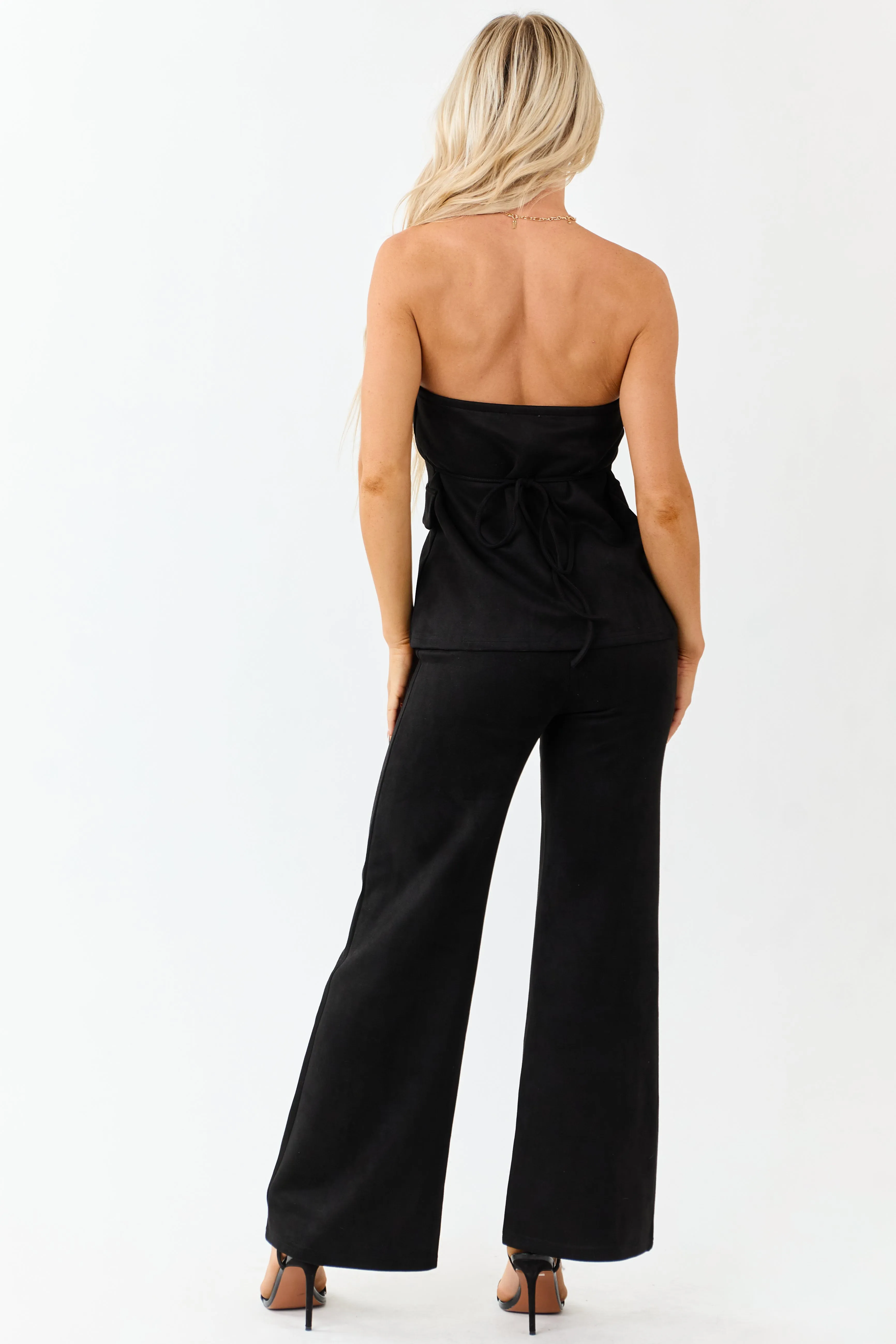 Black Faux Suede Strapless Top and Wide Leg Pant Set sold by Lime Lush product image thumbnail 5