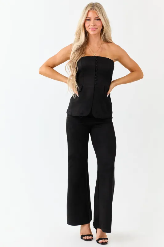 Black Faux Suede Strapless Top and Wide Leg Pant Set made by HYFVE