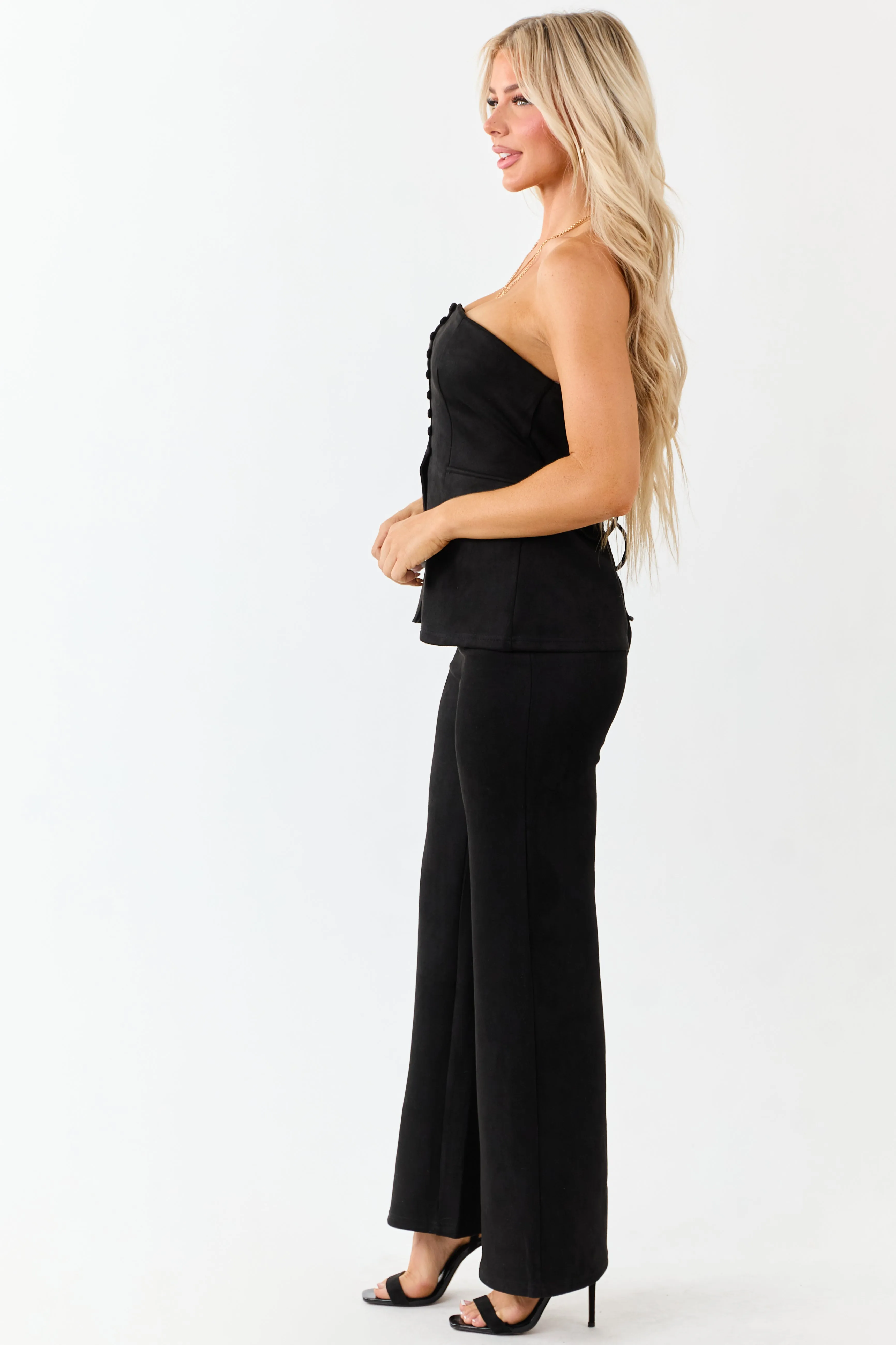 Black Faux Suede Strapless Top and Wide Leg Pant Set sold by Lime Lush product image thumbnail 4