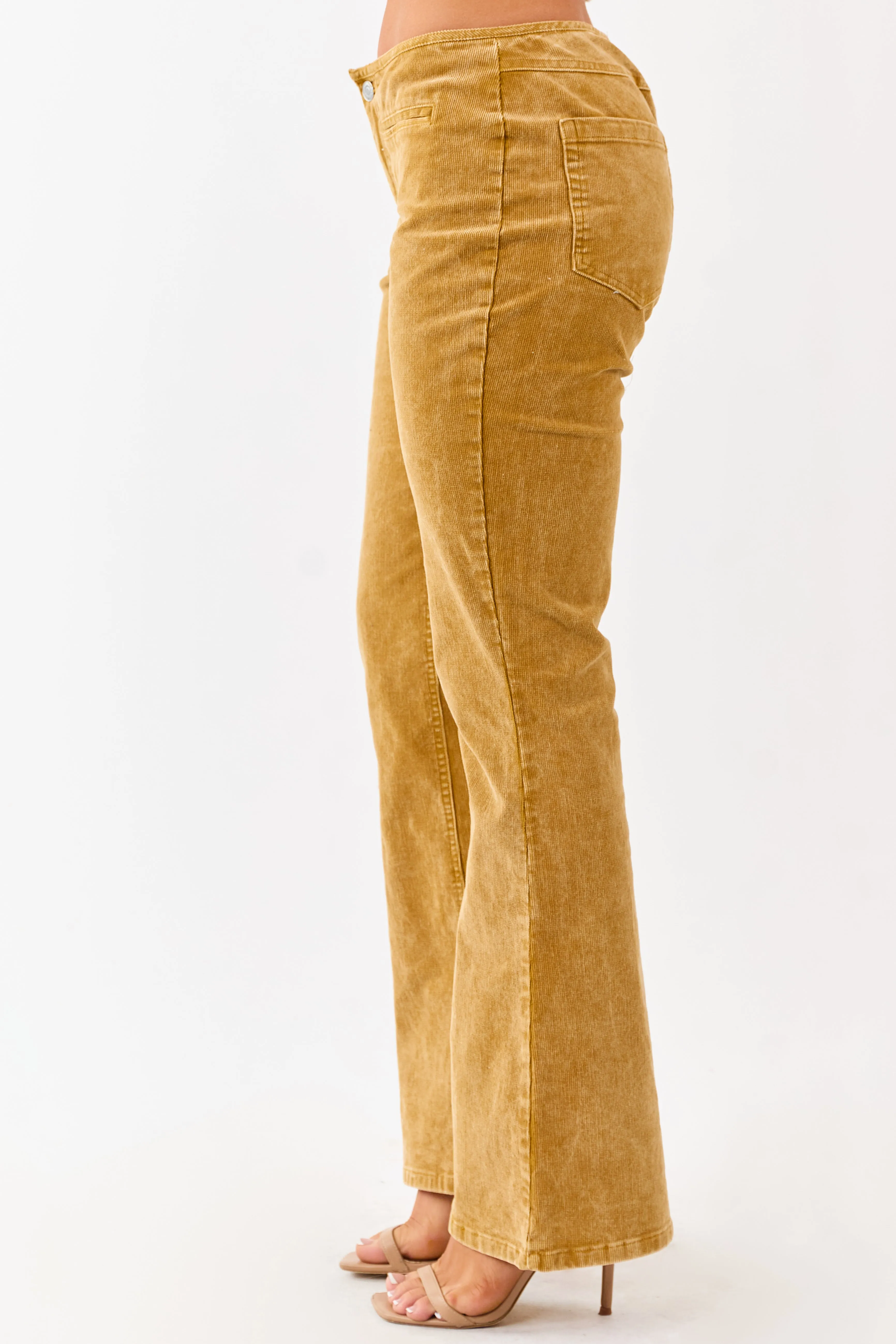 Mustard Washed Corduroy Mid Rise Flare Pants sold by Lime Lush product image thumbnail 4