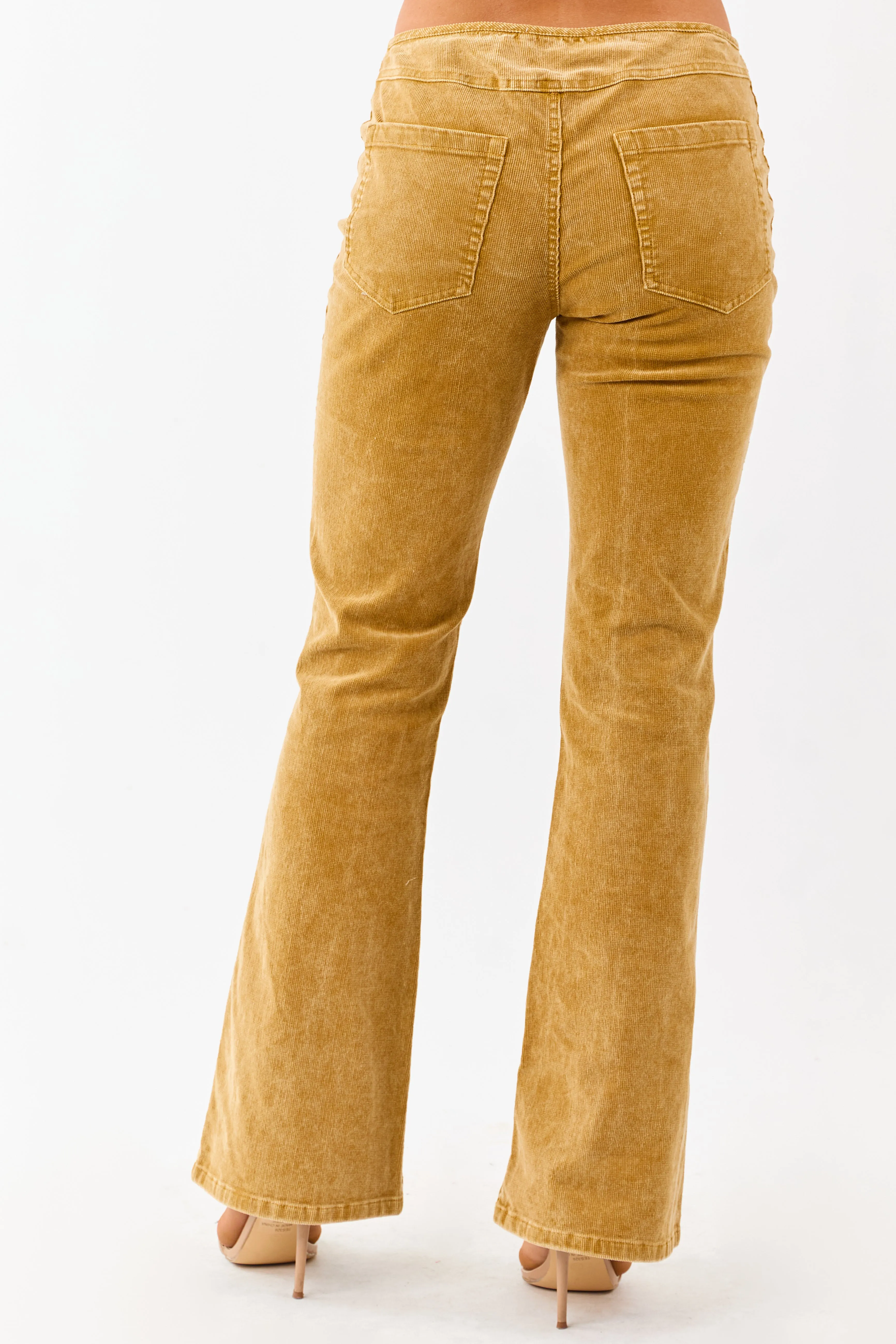 Mustard Washed Corduroy Mid Rise Flare Pants sold by Lime Lush product image thumbnail 5