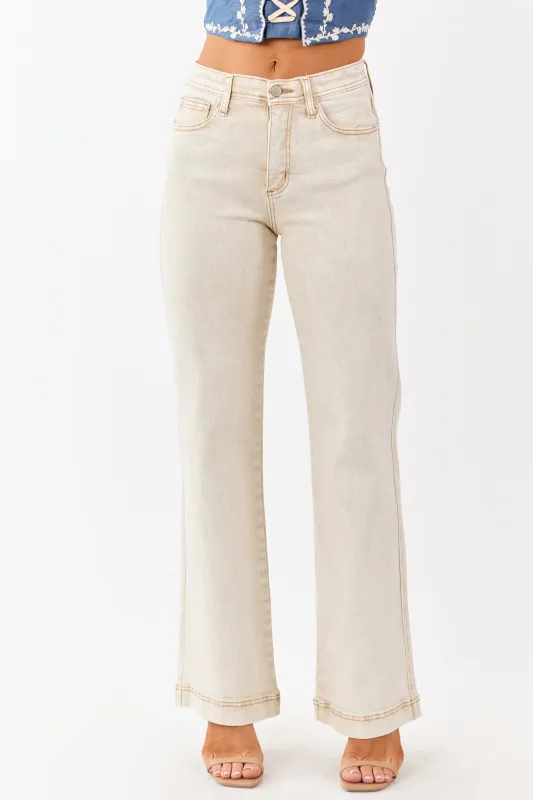 Saige Beige Tummy Control Straight Stretchy Jeans sold by Lime Lush
