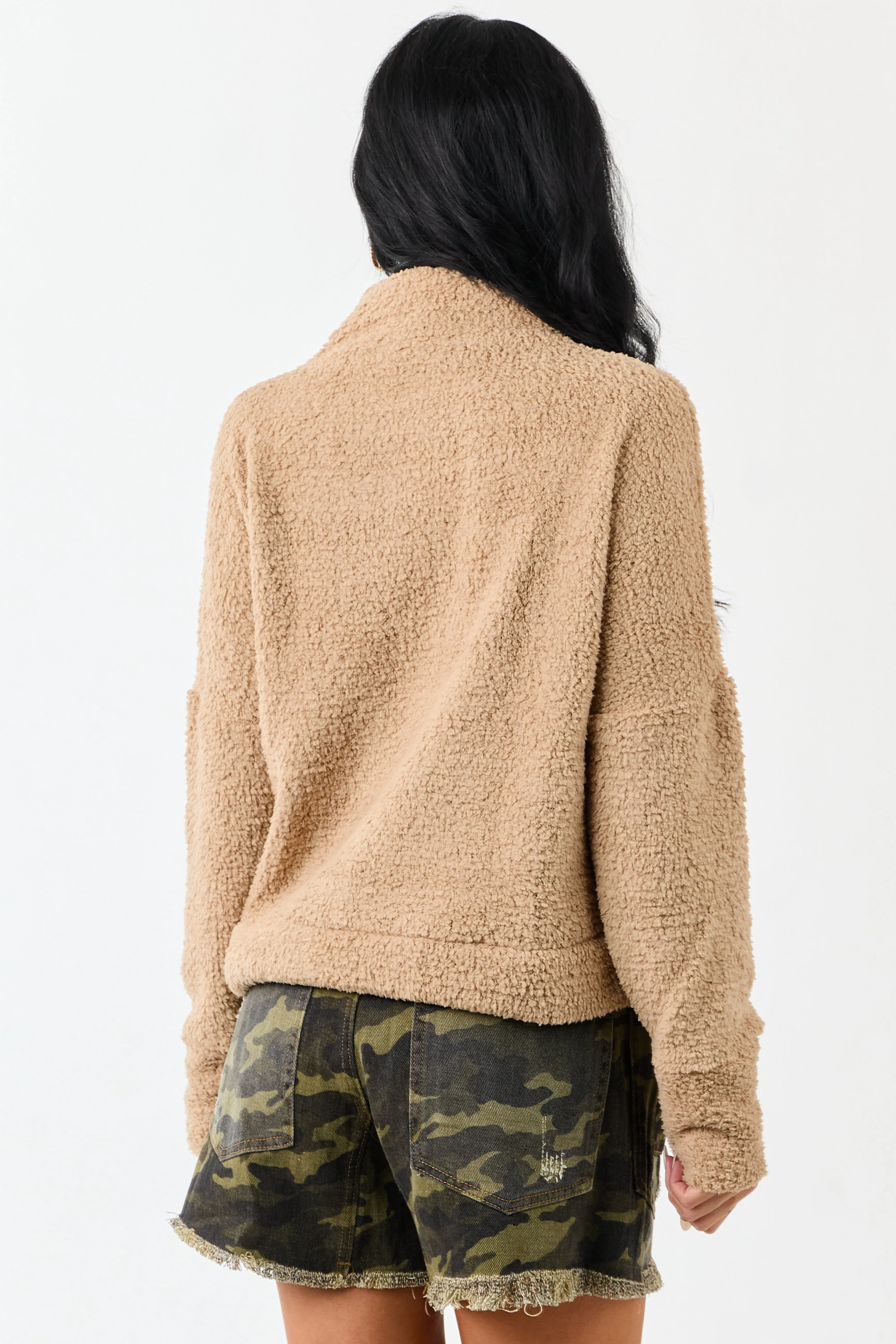 Latte Fuzzy Soft Knit Mock Neck Sweater sold by Lime Lush product image thumbnail 5