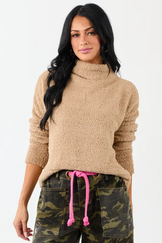 Latte Fuzzy Soft Knit Mock Neck Sweater sold by Lime Lush