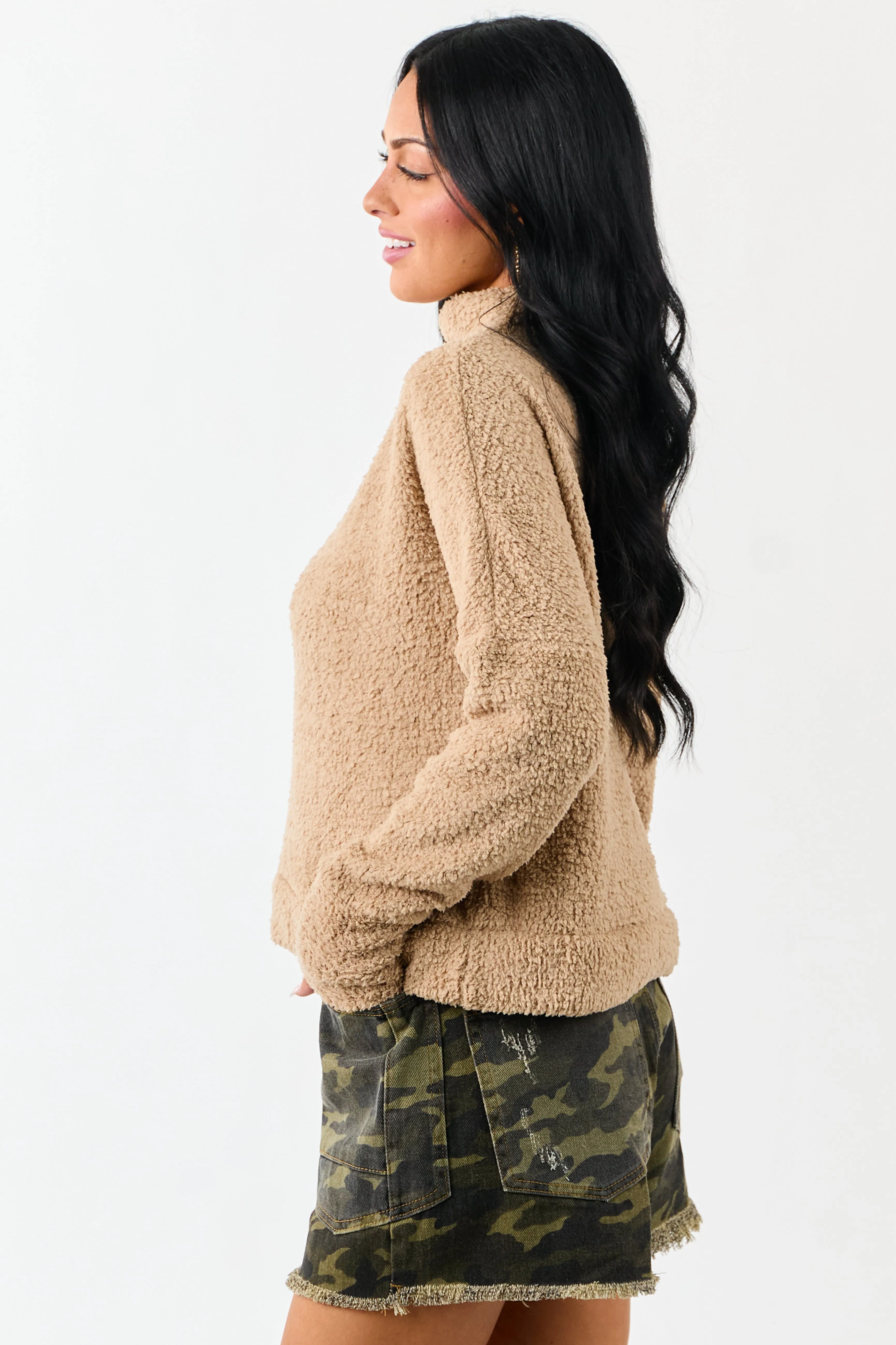 Latte Fuzzy Soft Knit Mock Neck Sweater sold by Lime Lush product image thumbnail 4