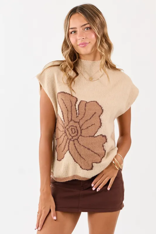 Desert Sand Floral Graphic Wool Blend Sweater Vest sold by Lime Lush