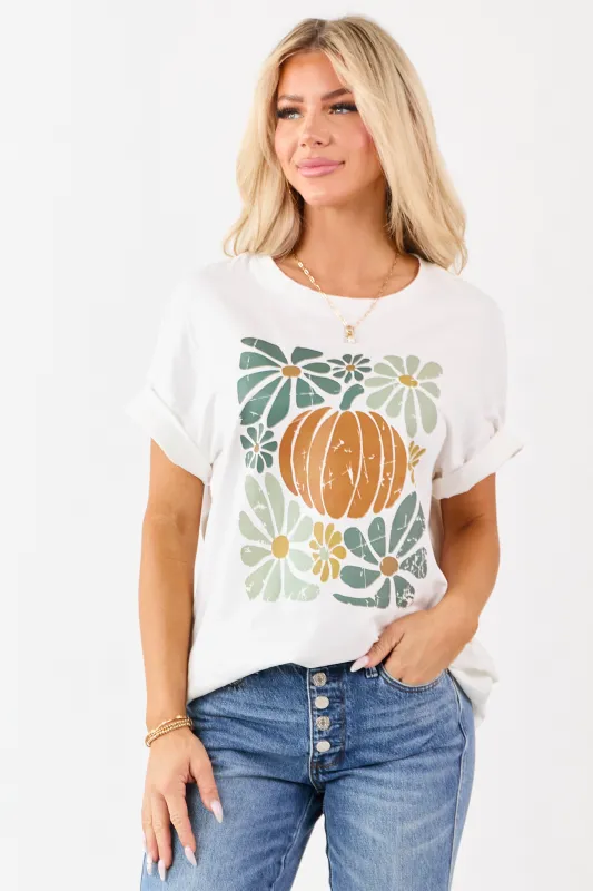 Off White Pumpkin Graphic Short Sleeve Top sold by Lime Lush