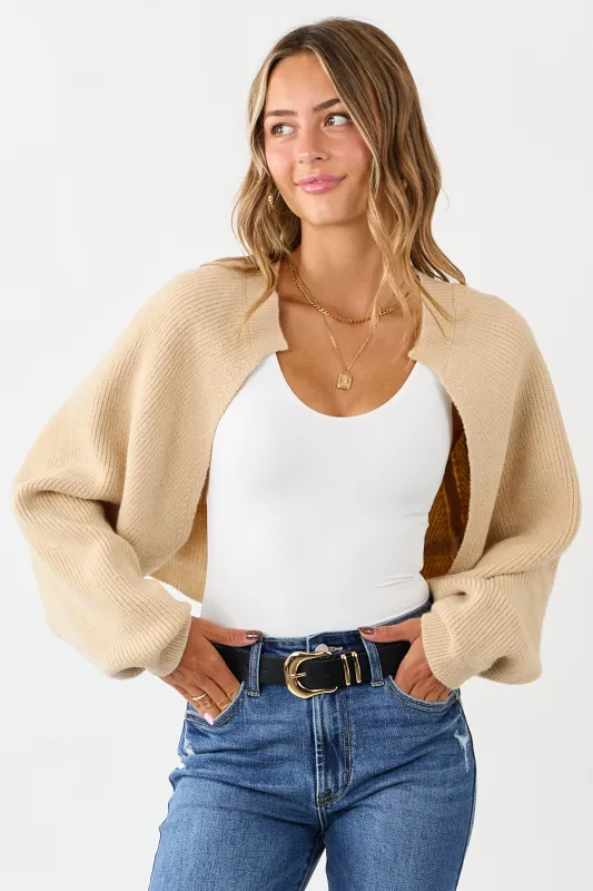 Sand Rib Knit Dolman Sleeve Bolero Shrug Crop Cardigan sold by Lime Lush