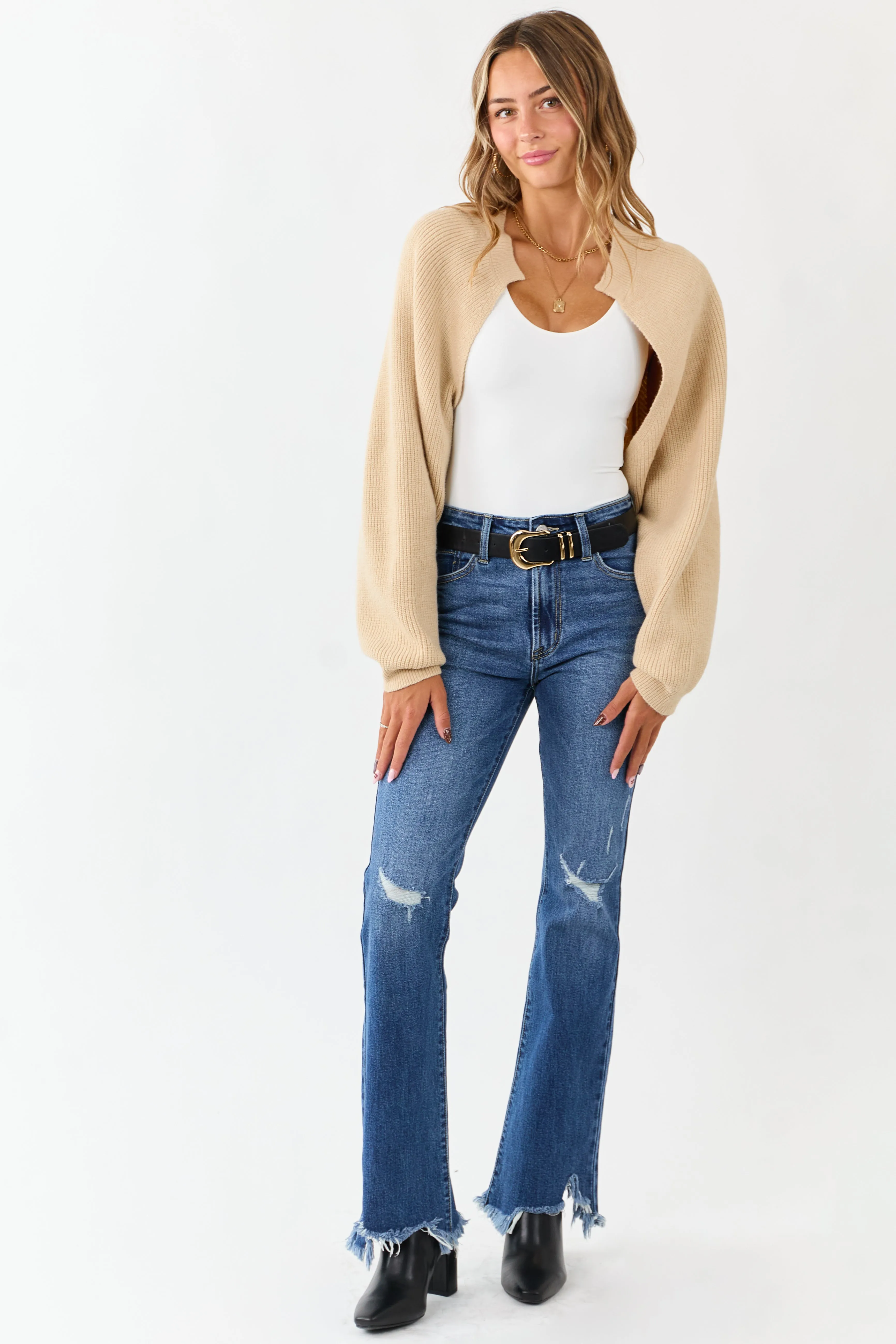 Sand Rib Knit Dolman Sleeve Bolero Shrug Crop Cardigan sold by Lime Lush product image thumbnail 3