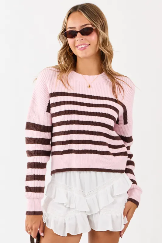 Carnation and Chocolate Striped Cotton Sweater sold by Lime Lush