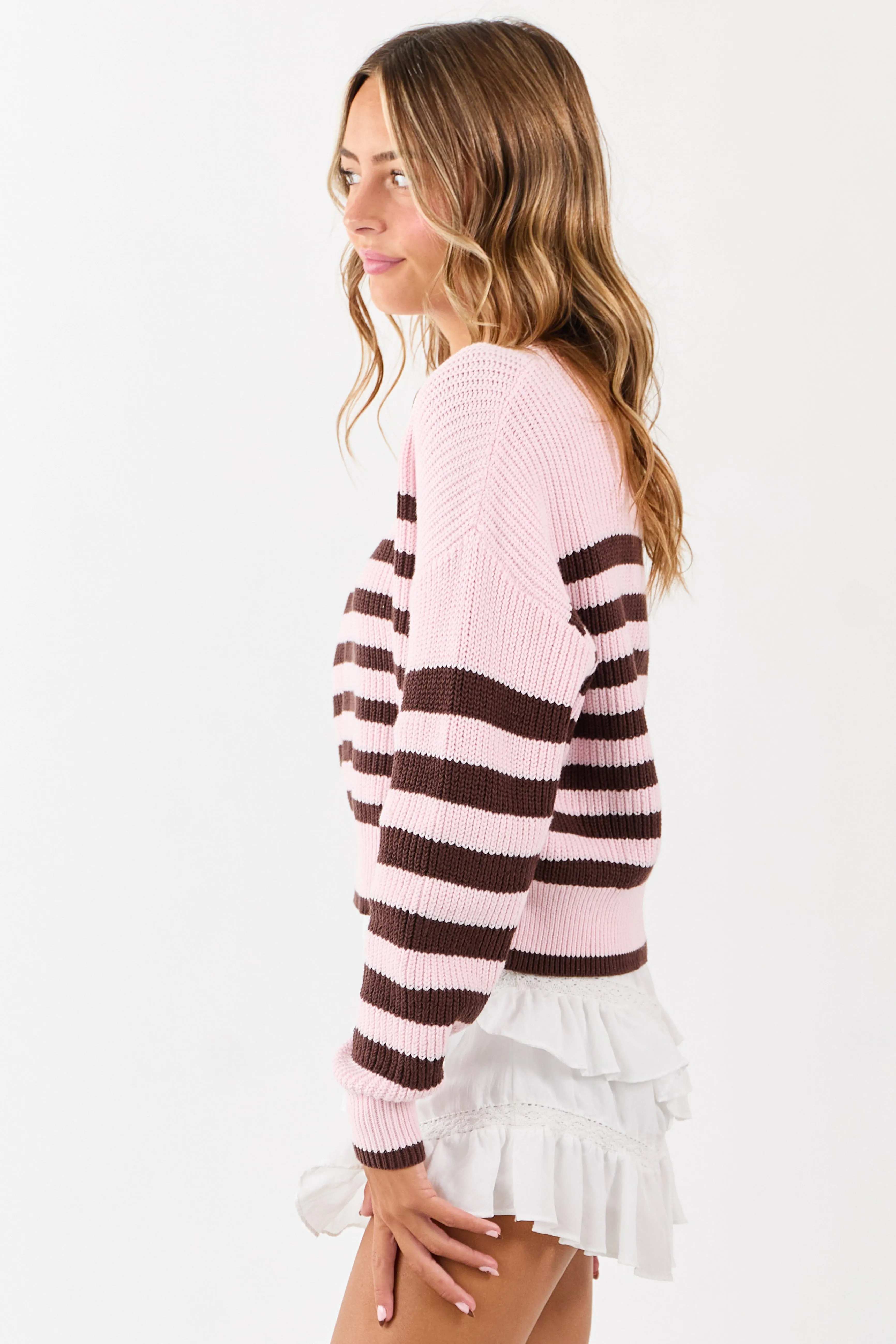 Carnation and Chocolate Striped Cotton Sweater sold by Lime Lush product image thumbnail 5
