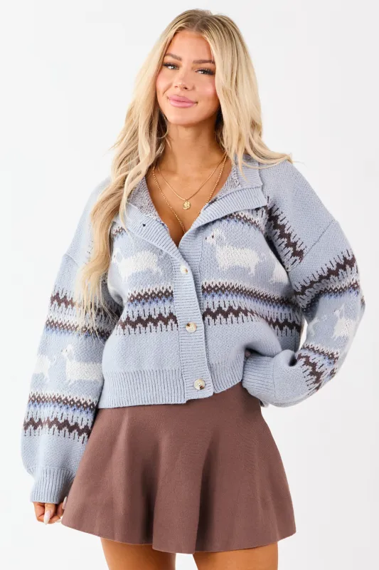 Powder Blue Fair Isle Pattern Button Down Cardigan sold by Lime Lush