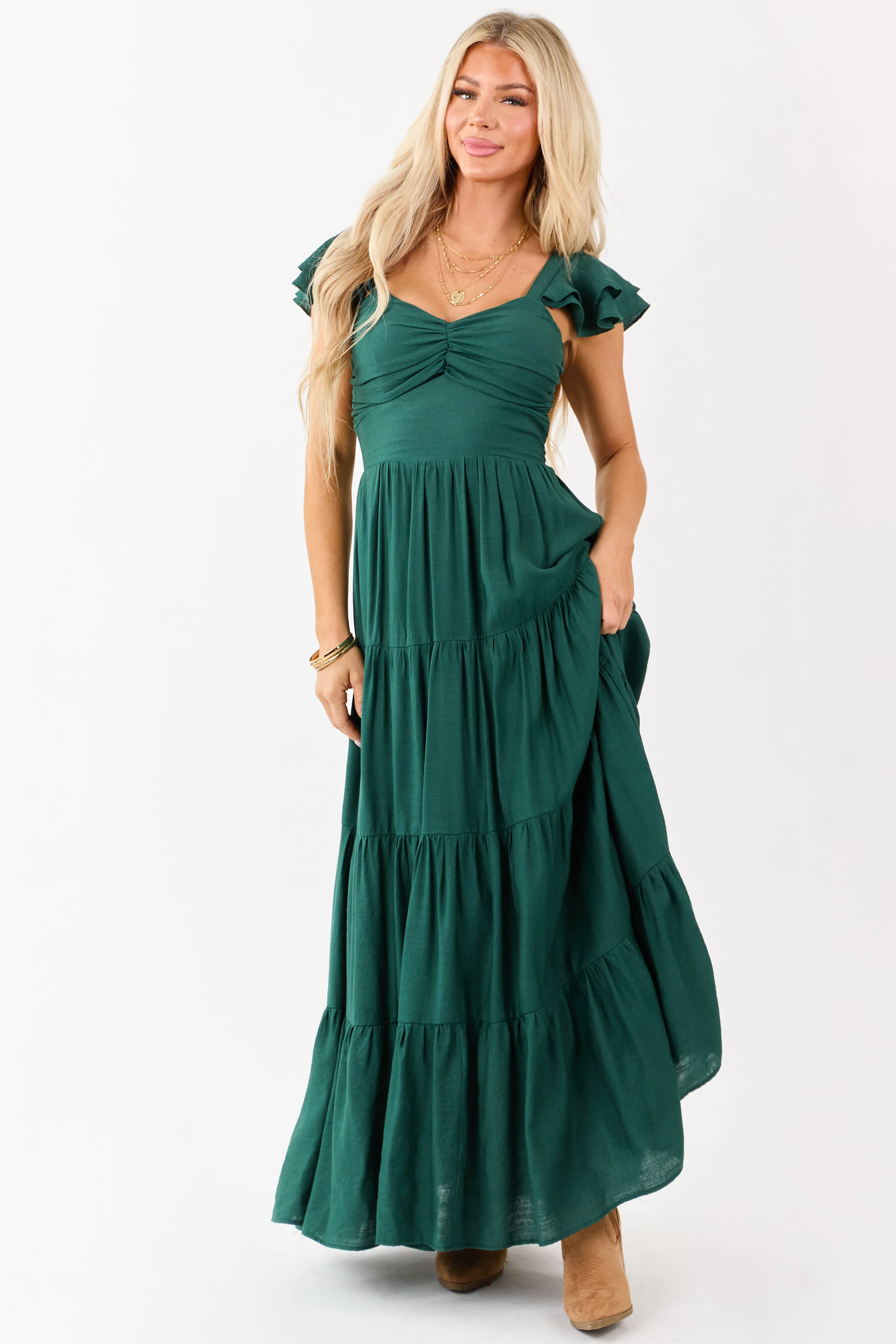 Flying Tomato Forest Green Tiered Maxi Dress sold by Lime Lush