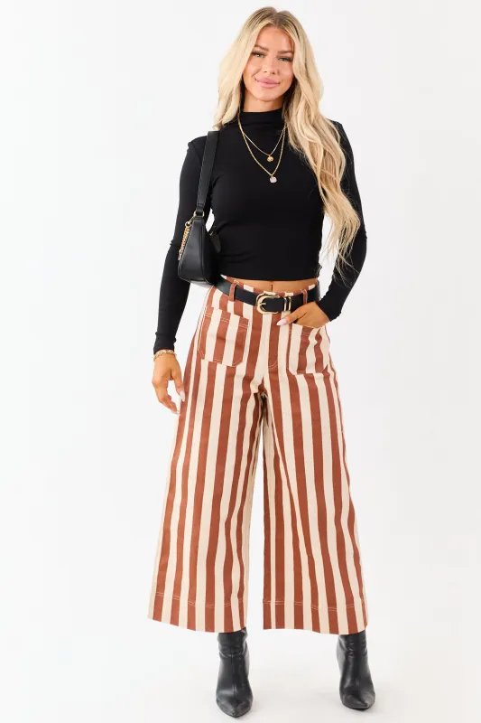 Cinnamon Striped Wide Leg Stretchy Denim Crop Pants sold by Lime Lush