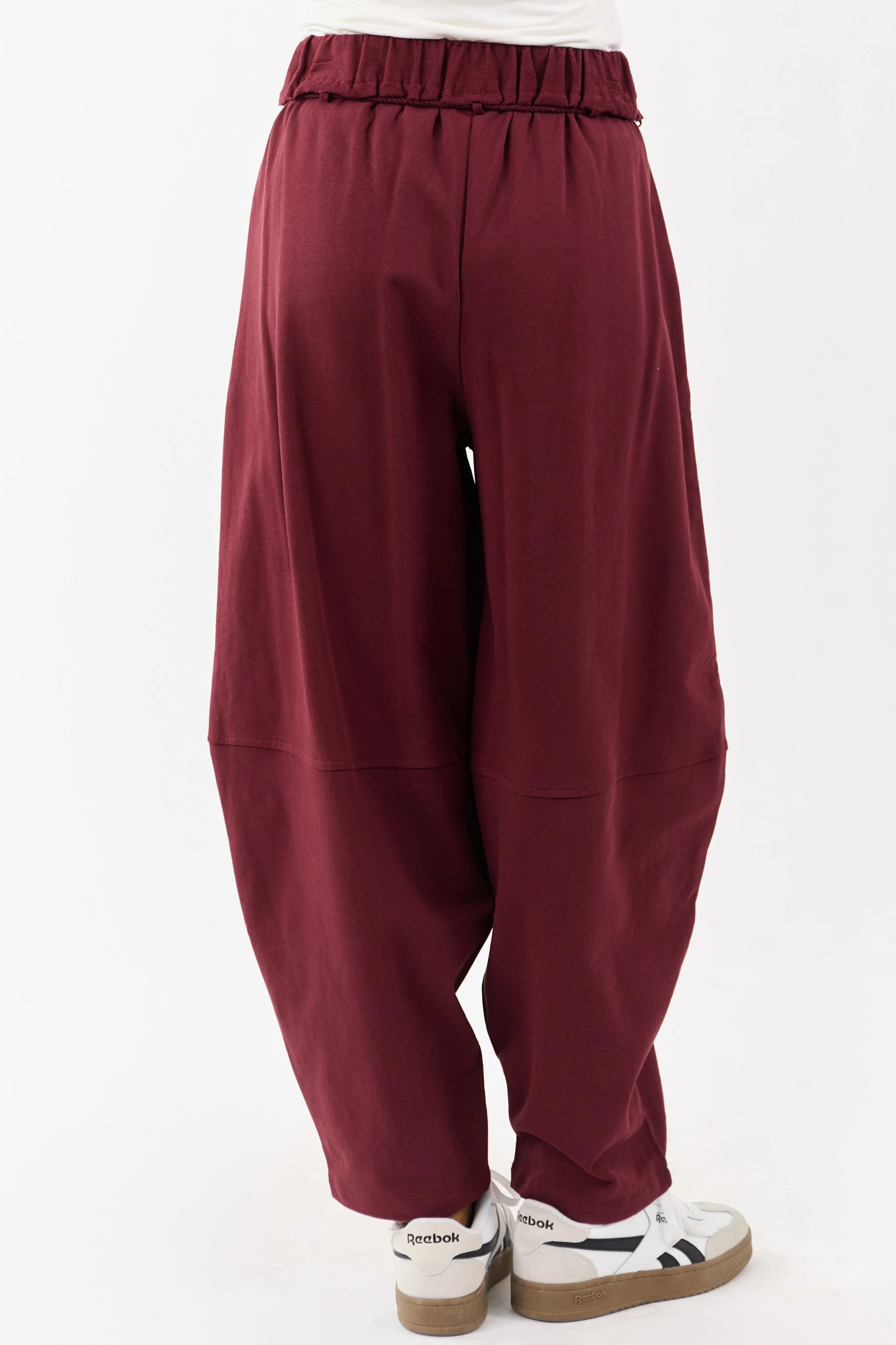 Maroon Waist Tie Barrel Style Cotton Sweatpants sold by Lime Lush product image thumbnail 4