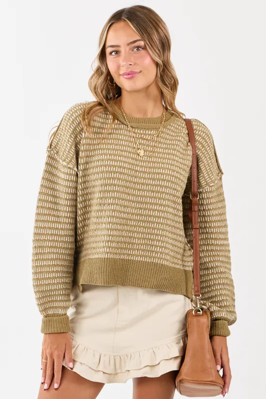 Olive and Ivory Two Toned Textured Knit Sweater sold by Lime Lush