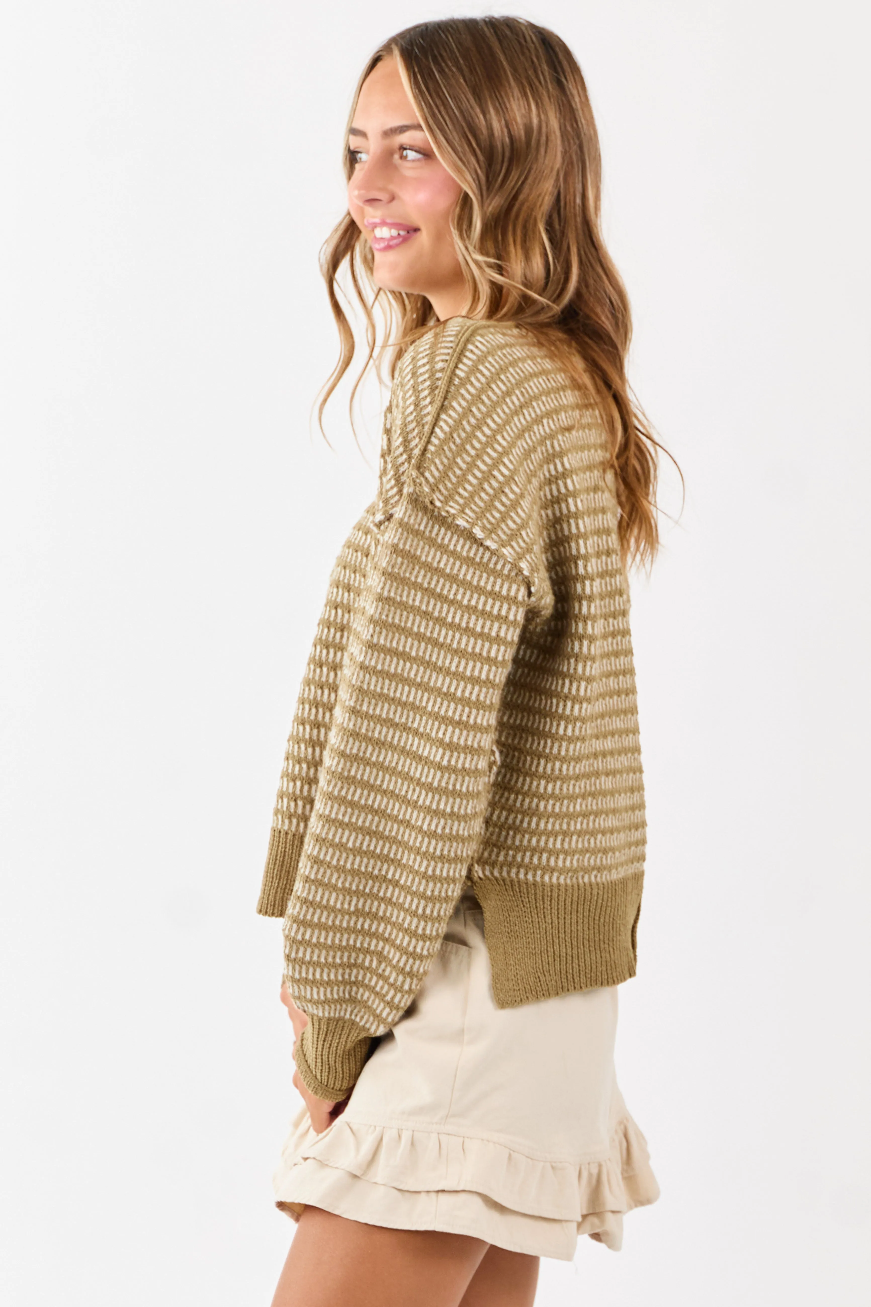 Olive and Ivory Two Toned Textured Knit Sweater sold by Lime Lush product image thumbnail 4
