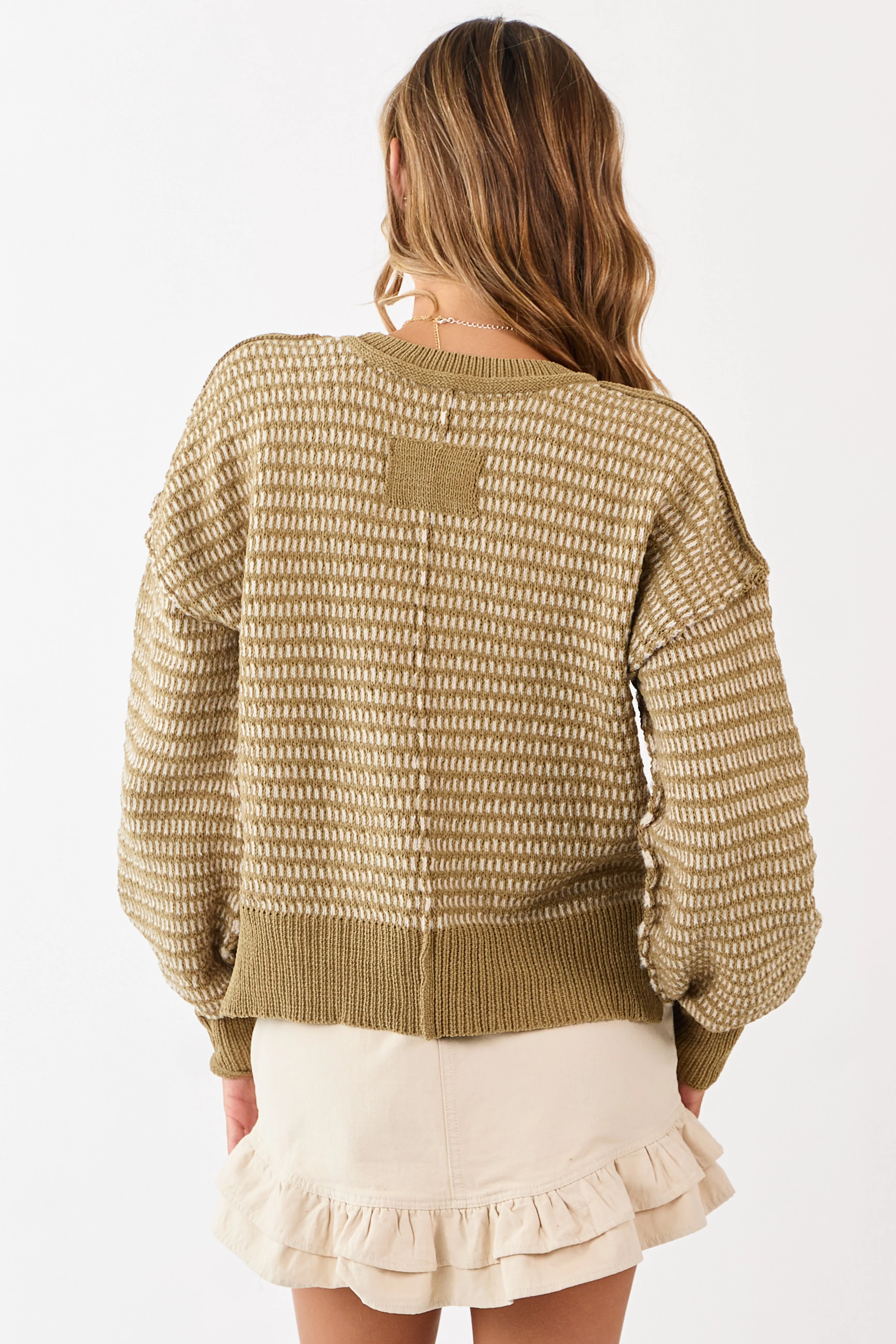 Olive and Ivory Two Toned Textured Knit Sweater sold by Lime Lush product image thumbnail 5