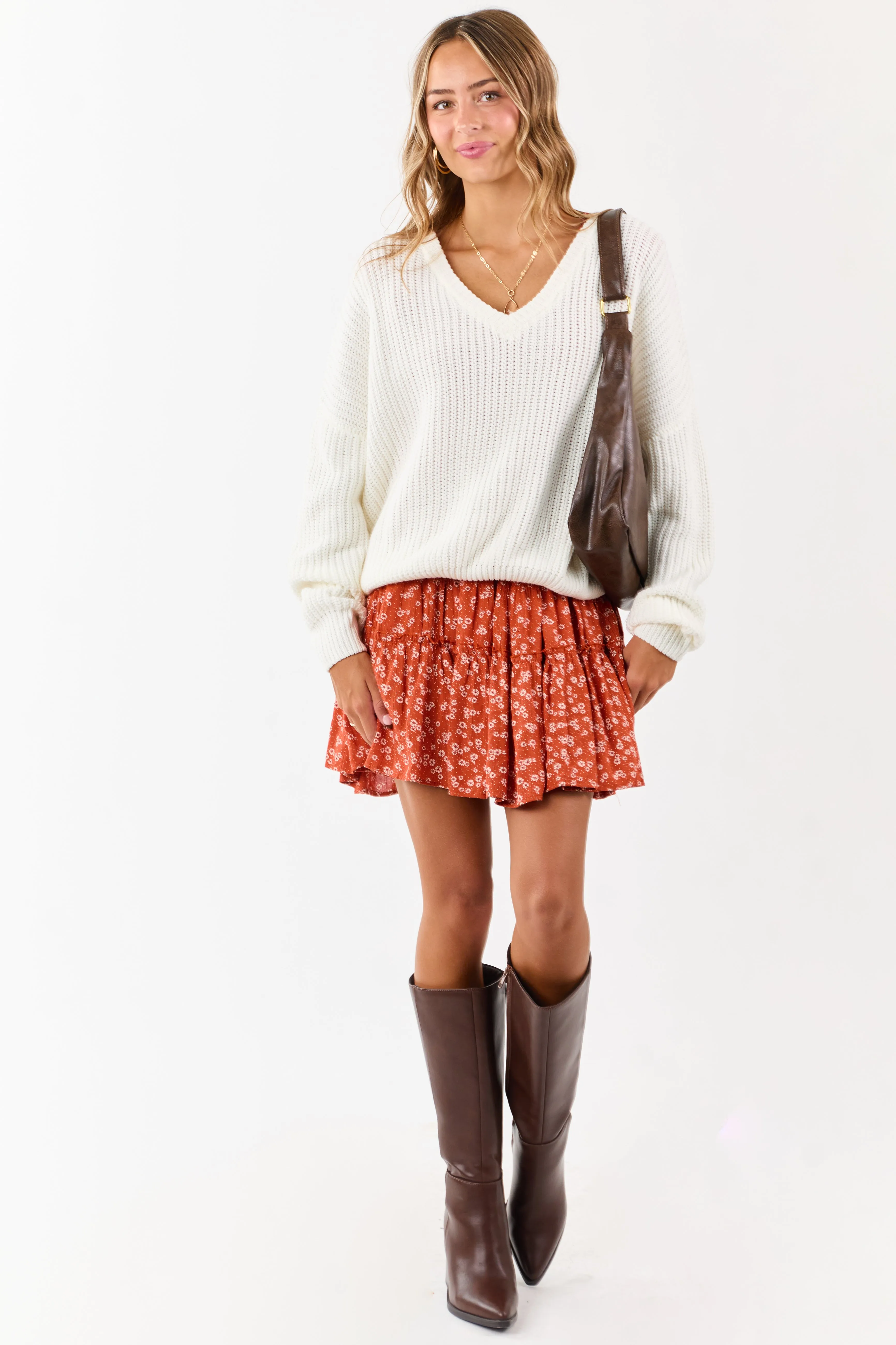 Ivory V-Neck Rib Knit Relaxed Sweater sold by Lime Lush product image thumbnail 2