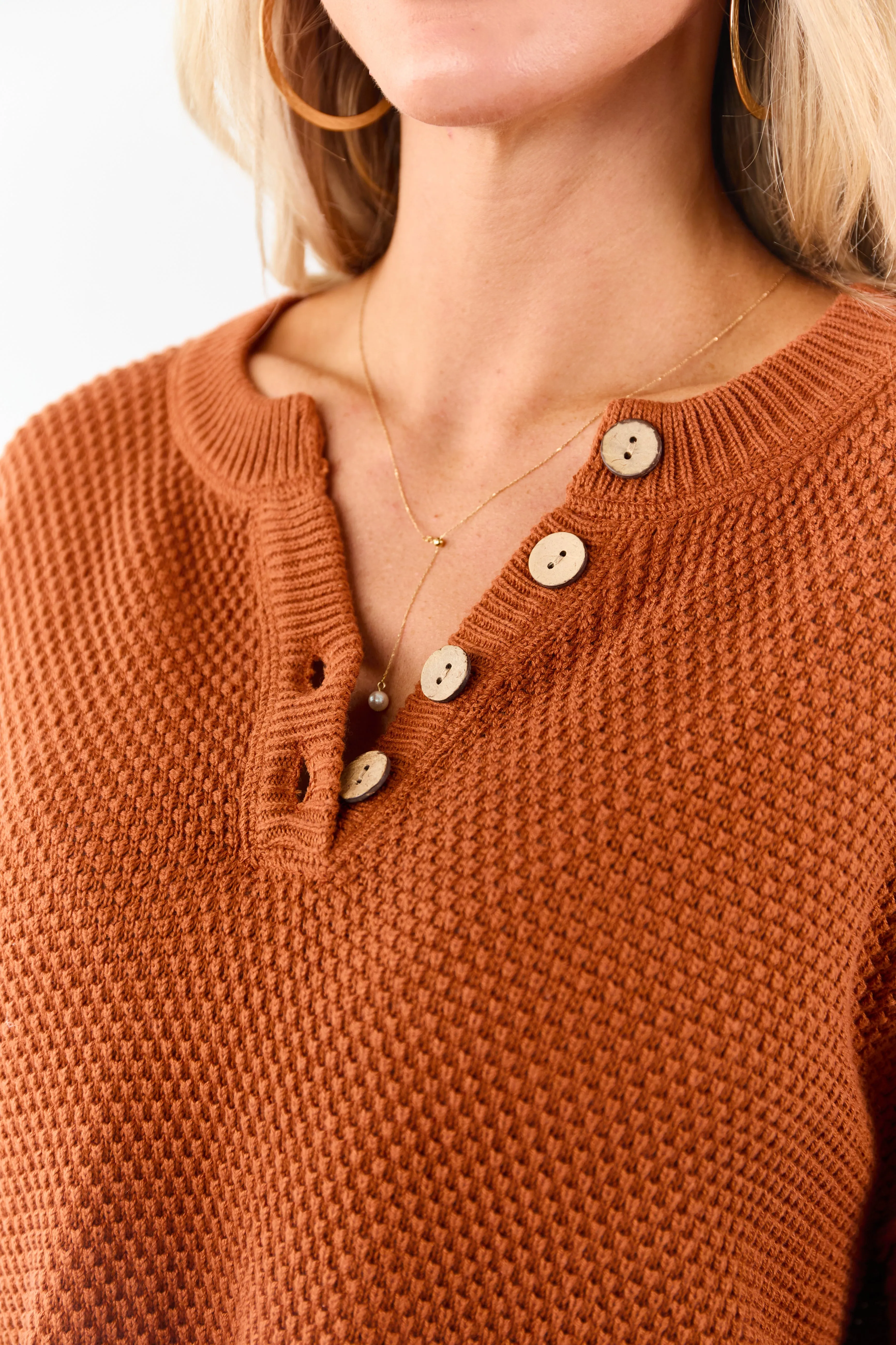 Tawny Half Button Down Textured Knit Sweater sold by Lime Lush product image thumbnail 4
