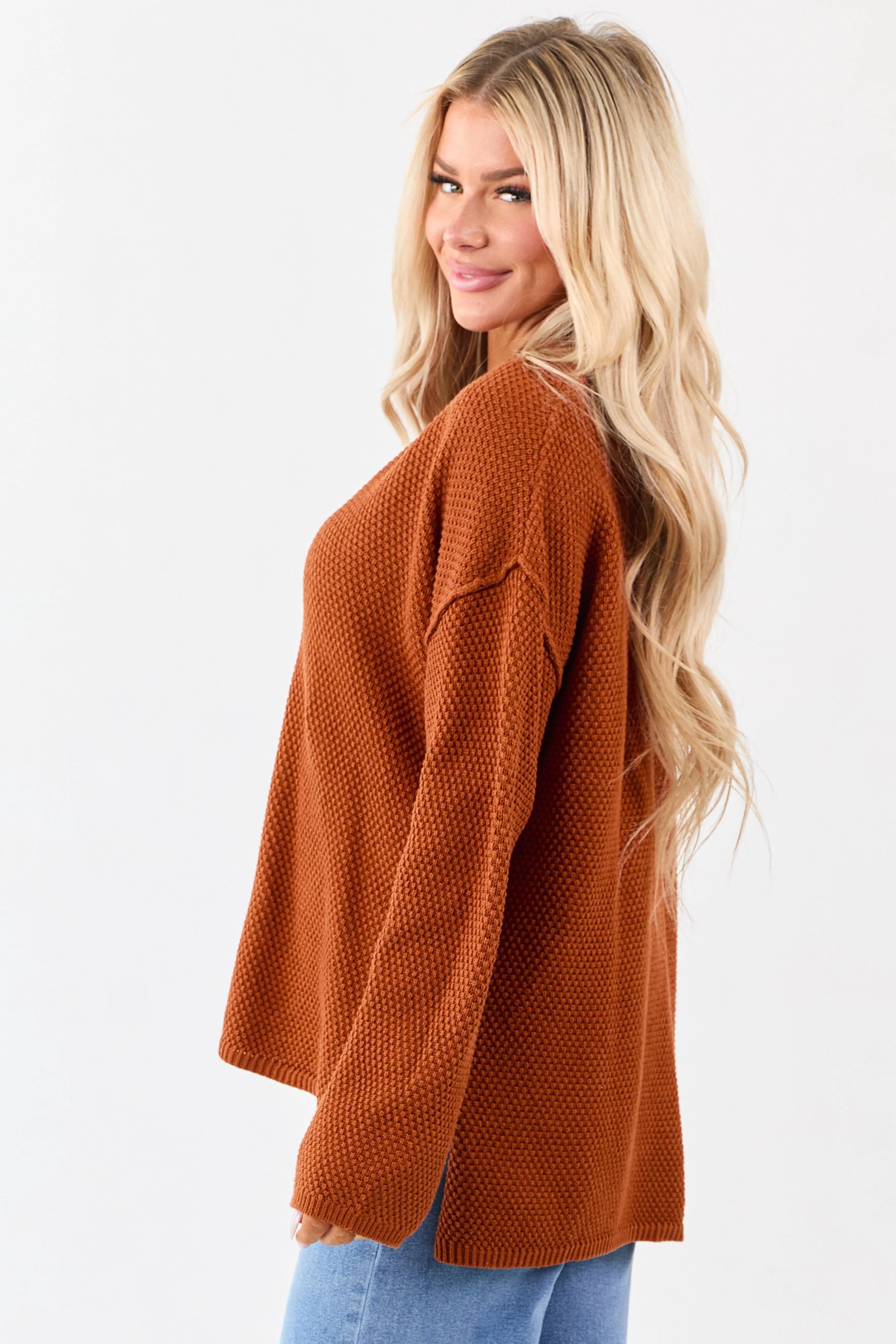 Tawny Half Button Down Textured Knit Sweater sold by Lime Lush product image thumbnail 3