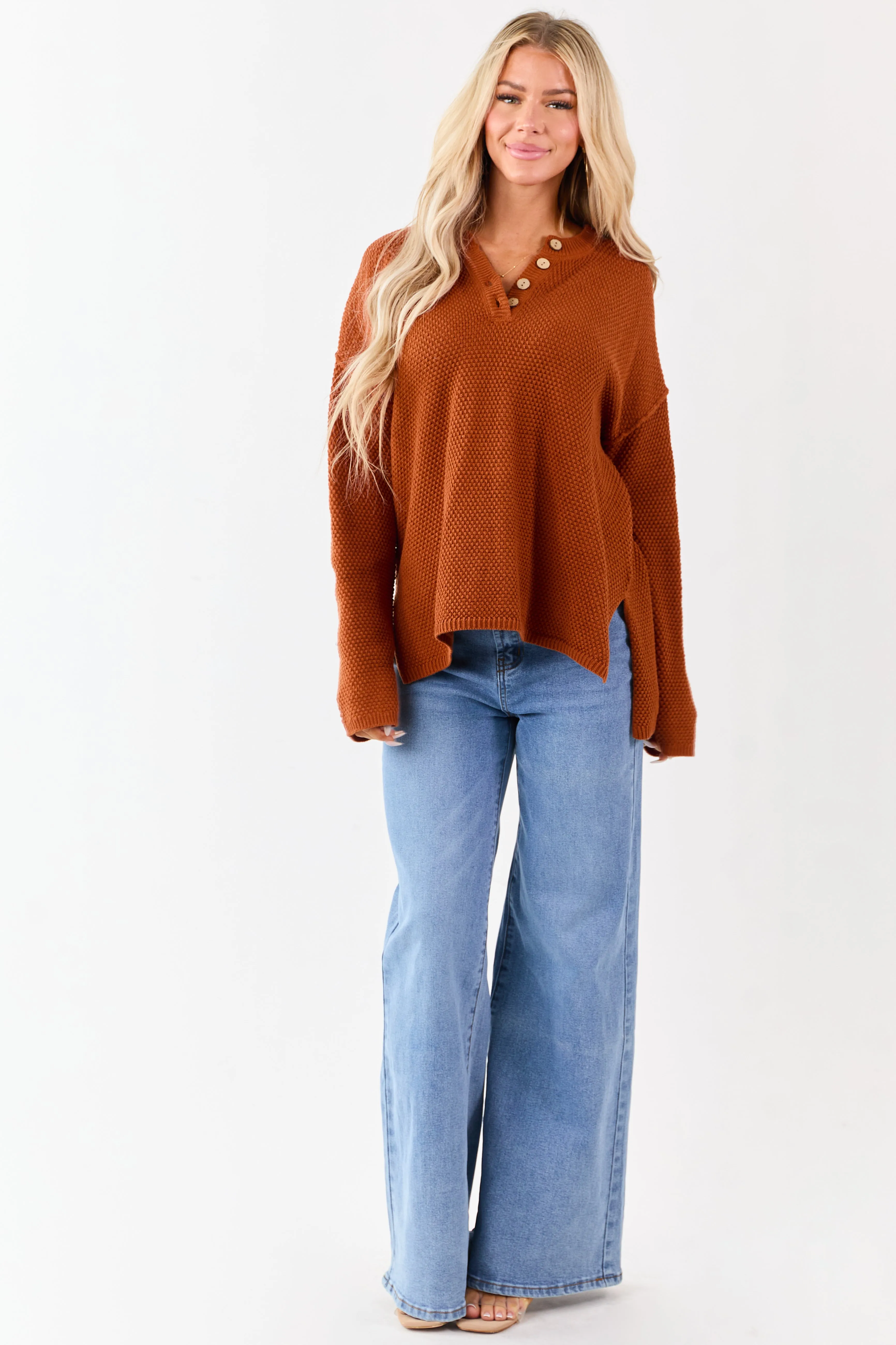 Tawny Half Button Down Textured Knit Sweater sold by Lime Lush product image thumbnail 2