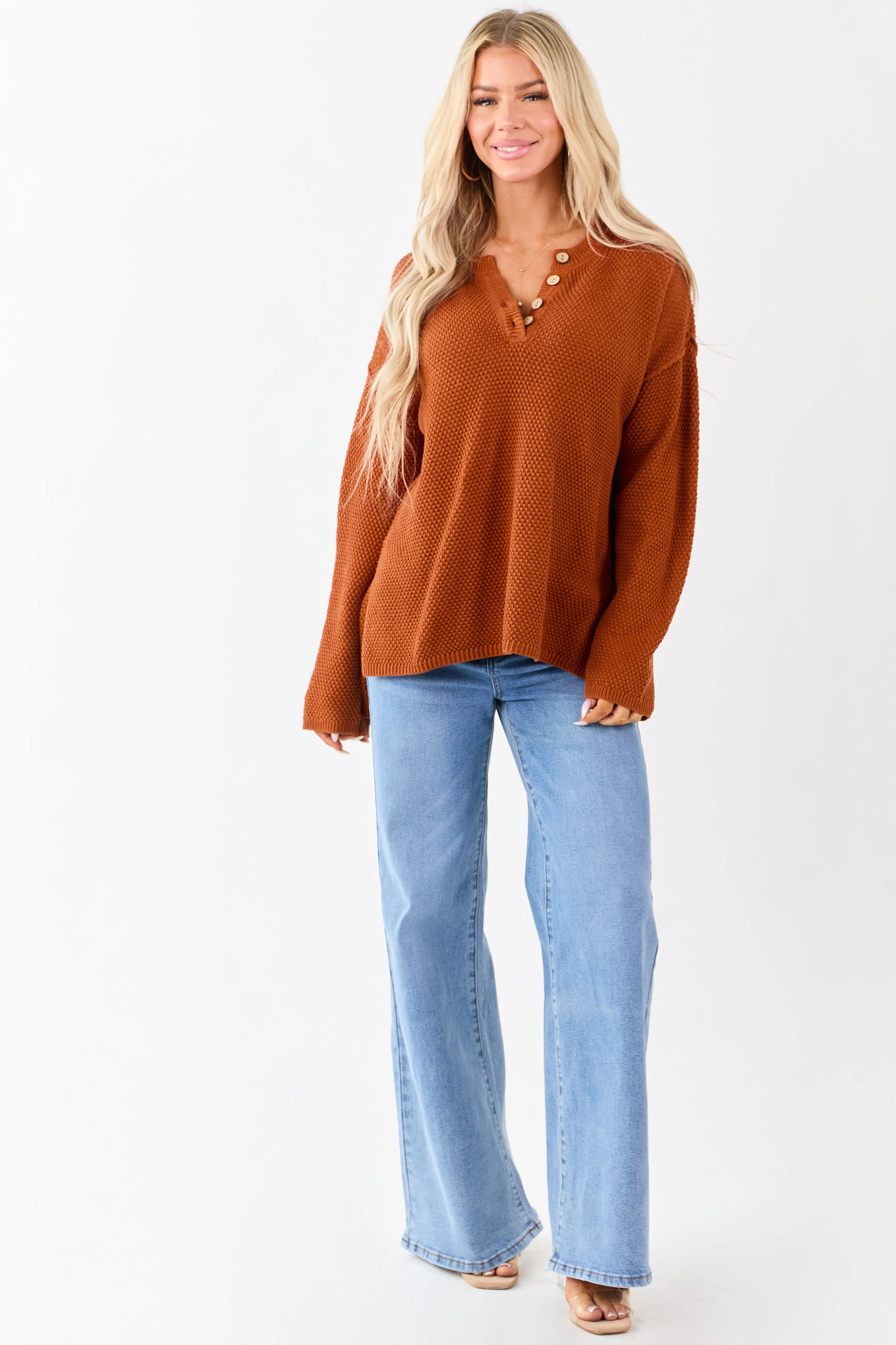 Tawny Half Button Down Textured Knit Sweater sold by Lime Lush product image thumbnail 5