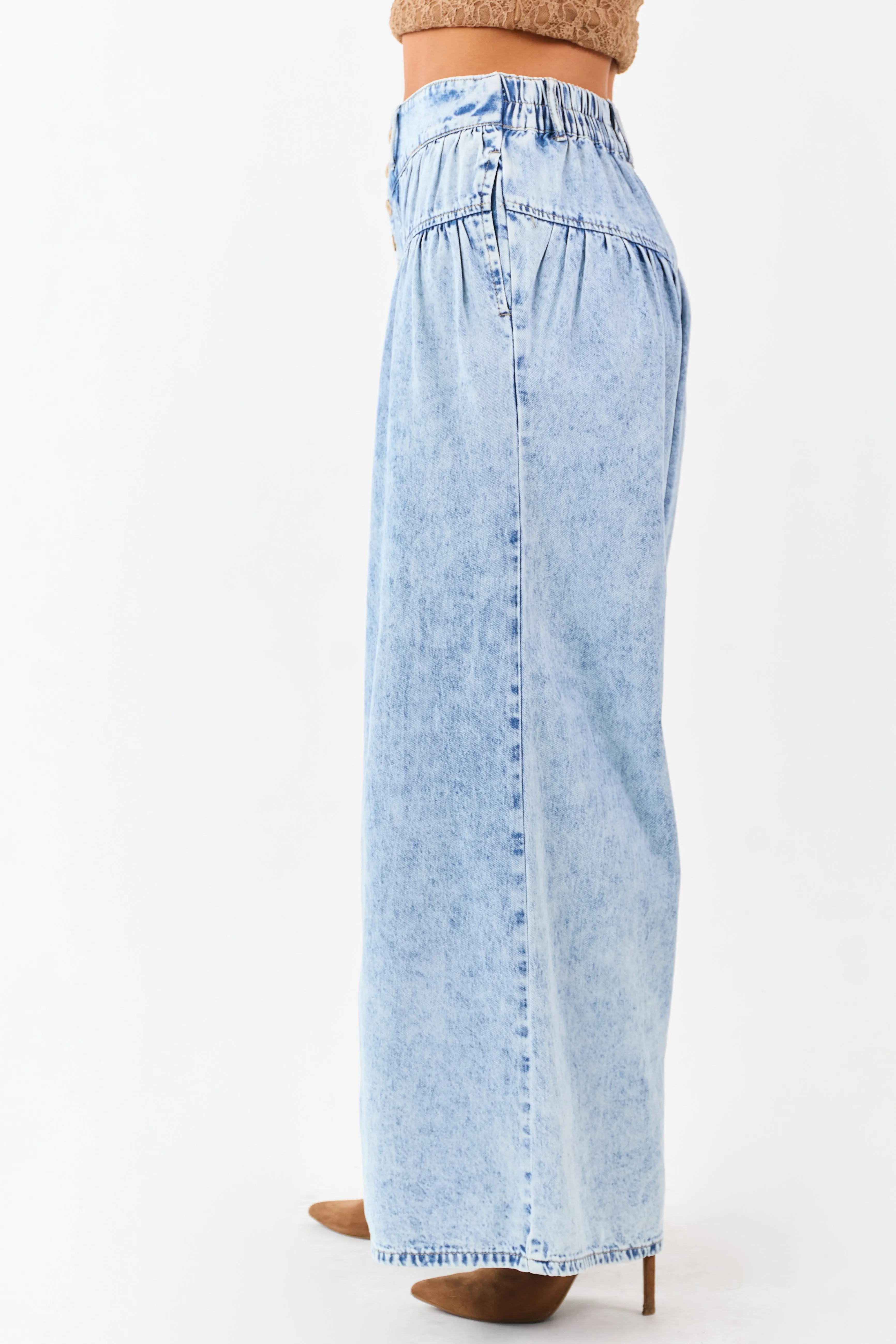 Light Acid Wash Button Fly High Rise Wide Leg Jeans sold by Lime Lush product image thumbnail 3