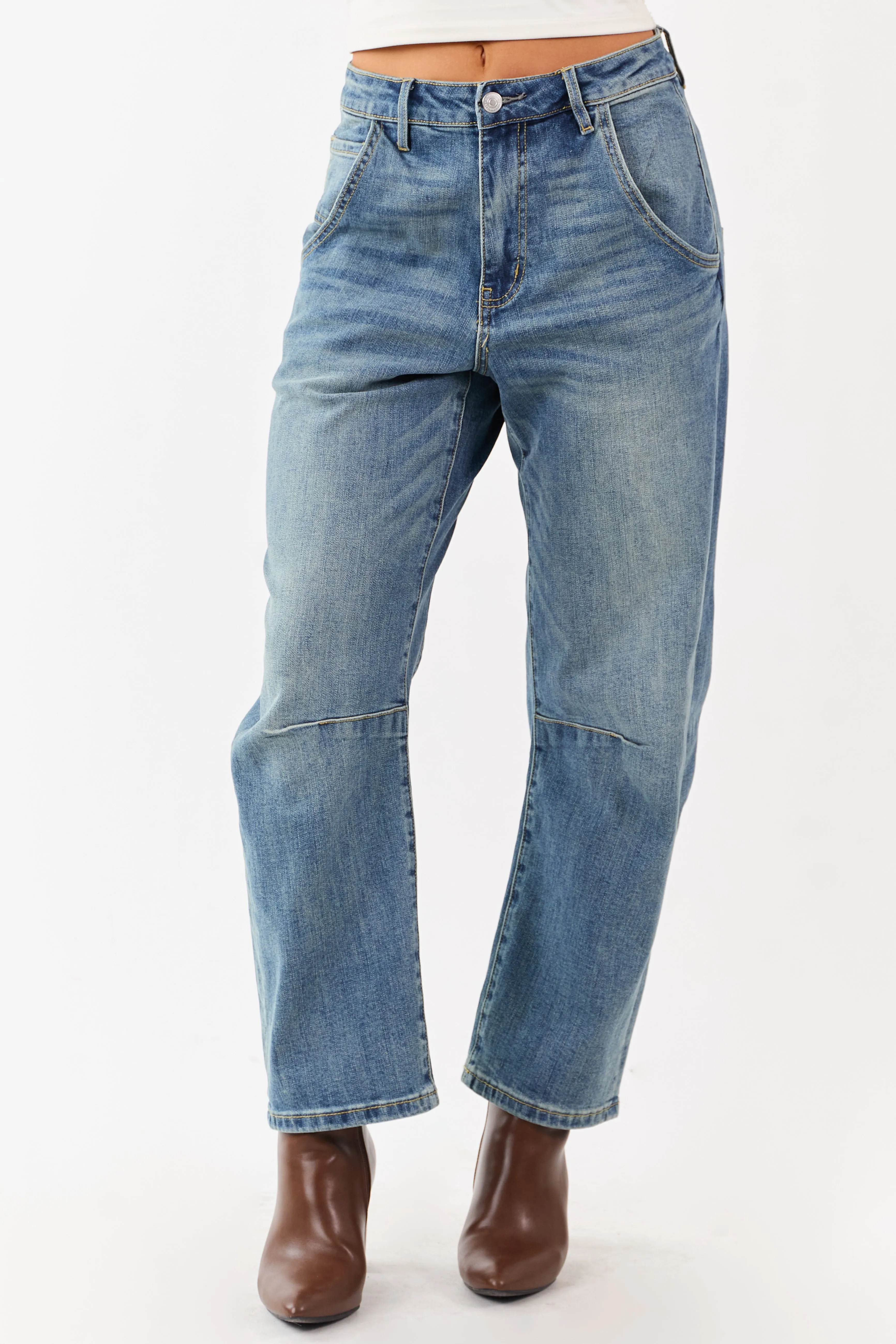 Mica Denim Medium Vintage Wash Stretchy Barrel Jeans sold by Lime Lush product image thumbnail 2