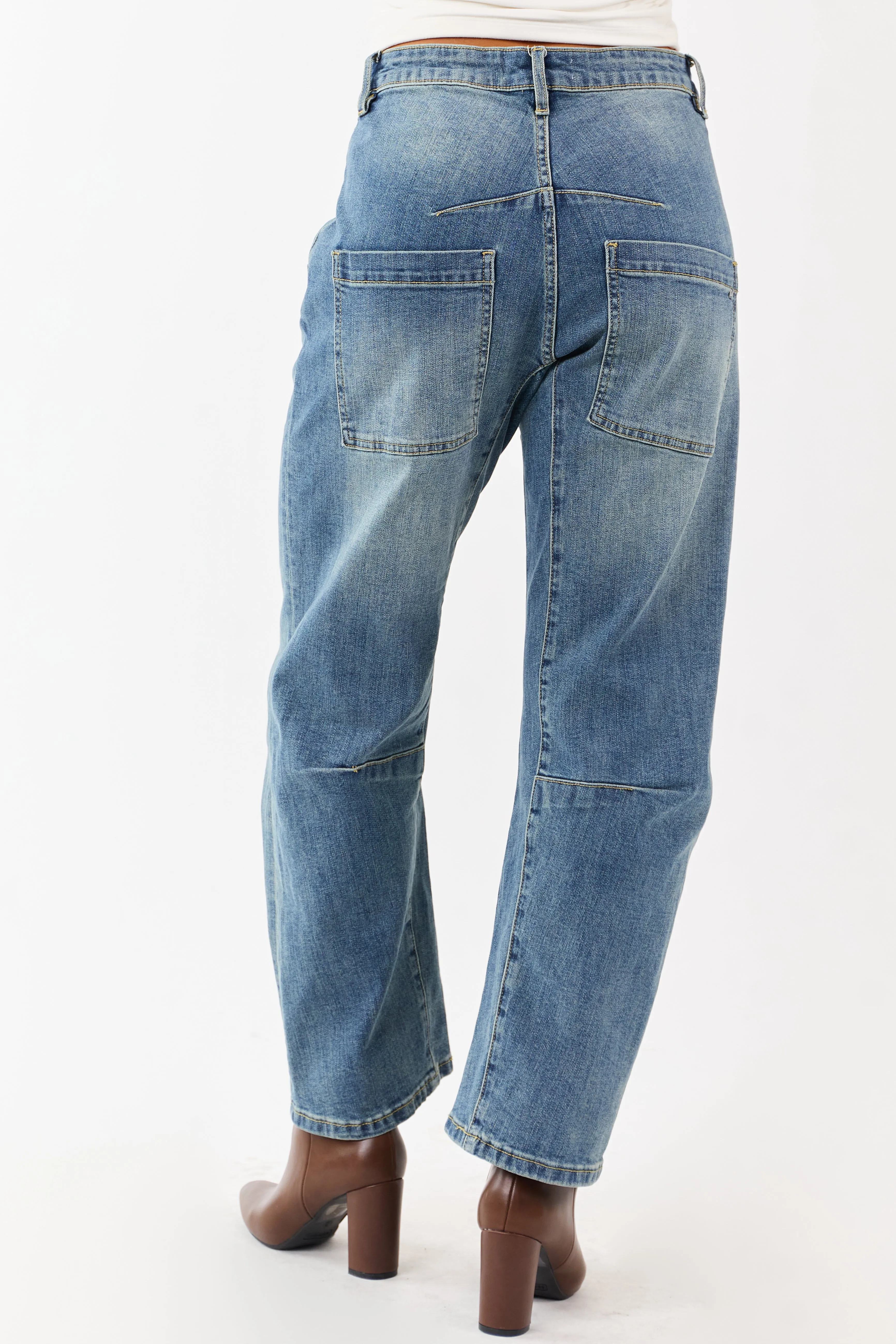 Mica Denim Medium Vintage Wash Stretchy Barrel Jeans sold by Lime Lush product image thumbnail 4