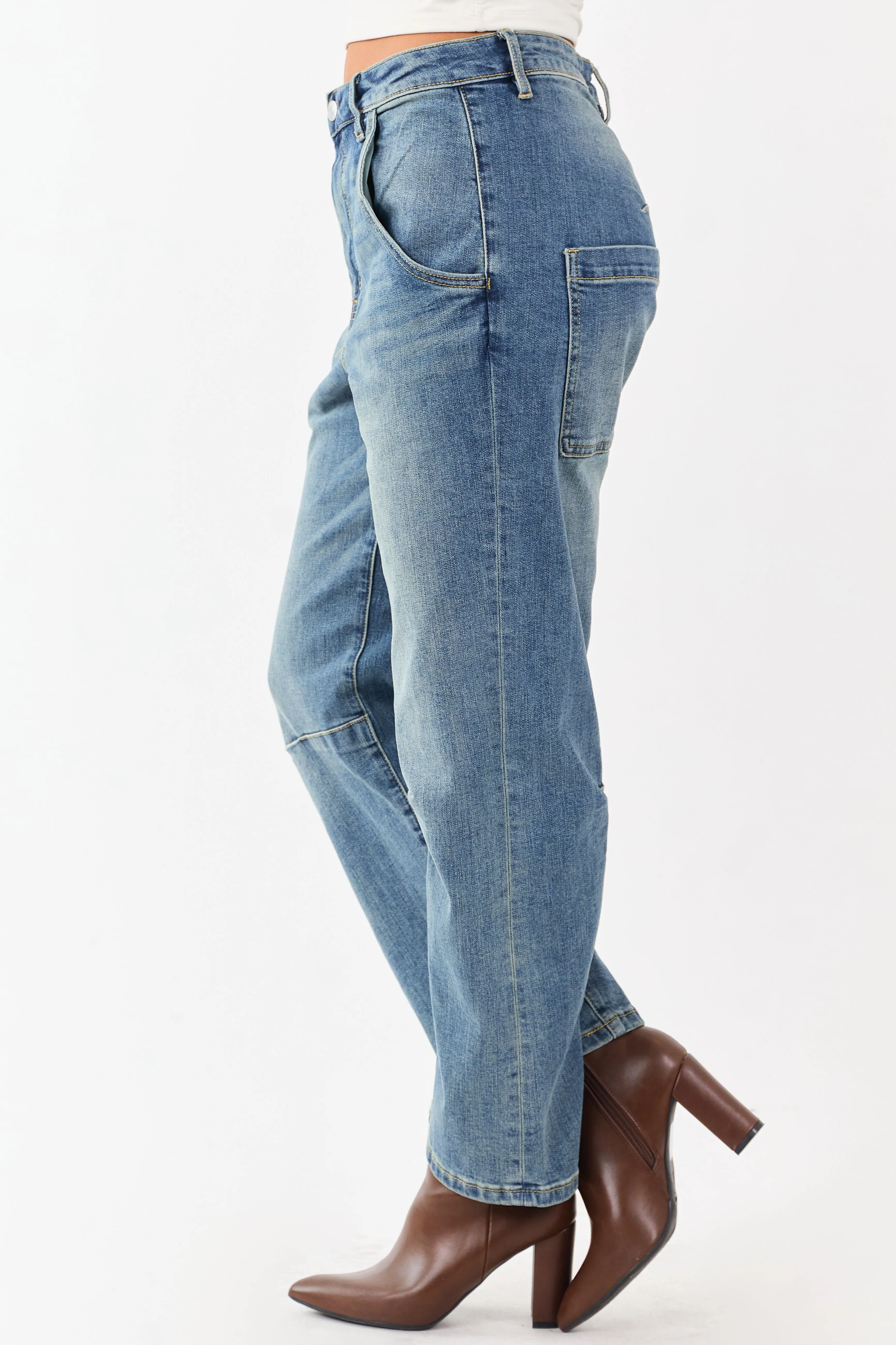 Mica Denim Medium Vintage Wash Stretchy Barrel Jeans sold by Lime Lush product image thumbnail 3