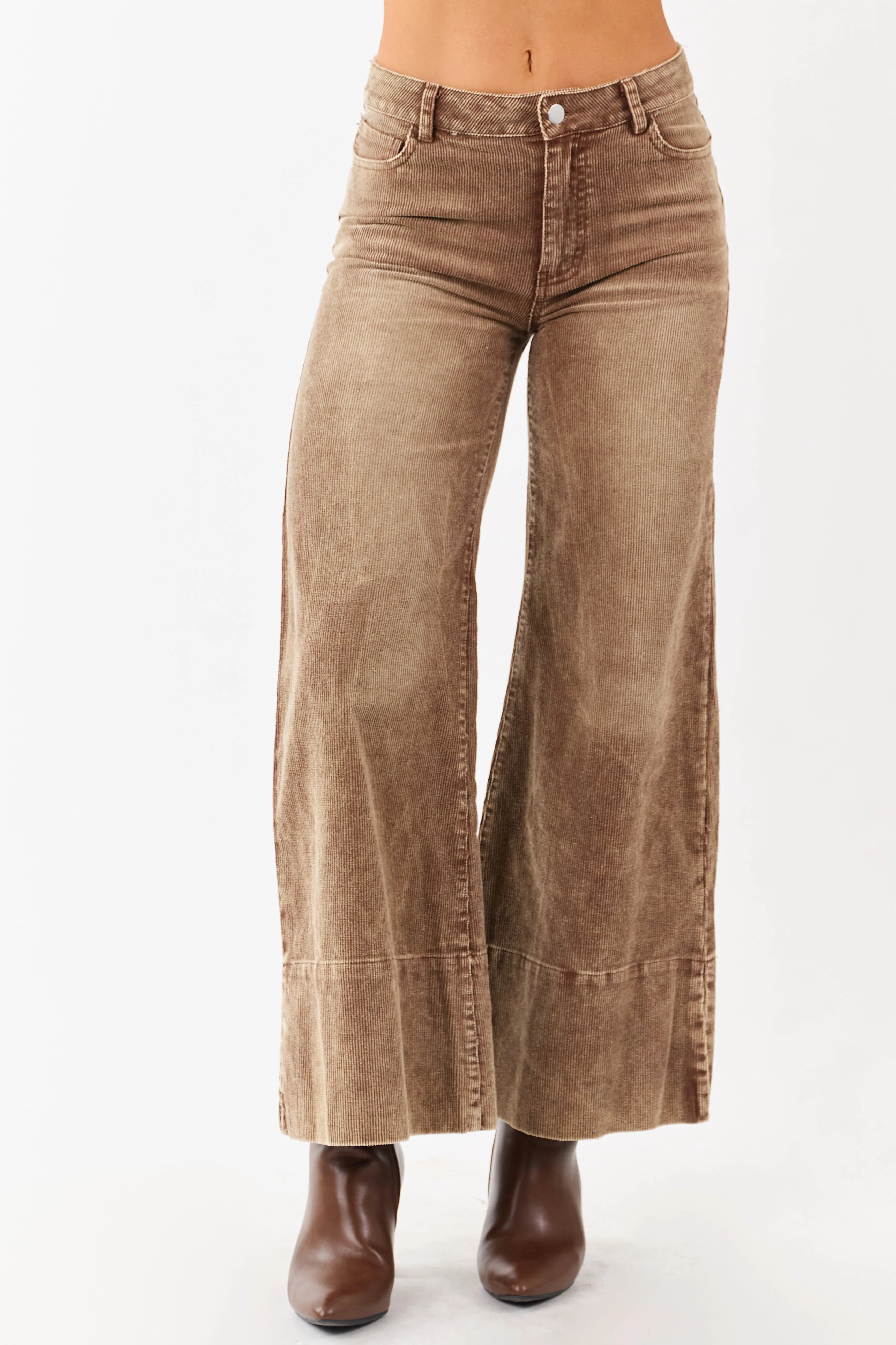 Cocoa Vintage Wash Corduroy Wide Leg Pants sold by Lime Lush