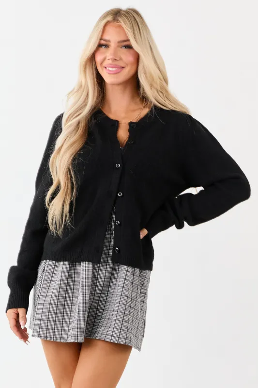 Black Button Down Long Sleeve Wool Blend Cardigan sold by Lime Lush