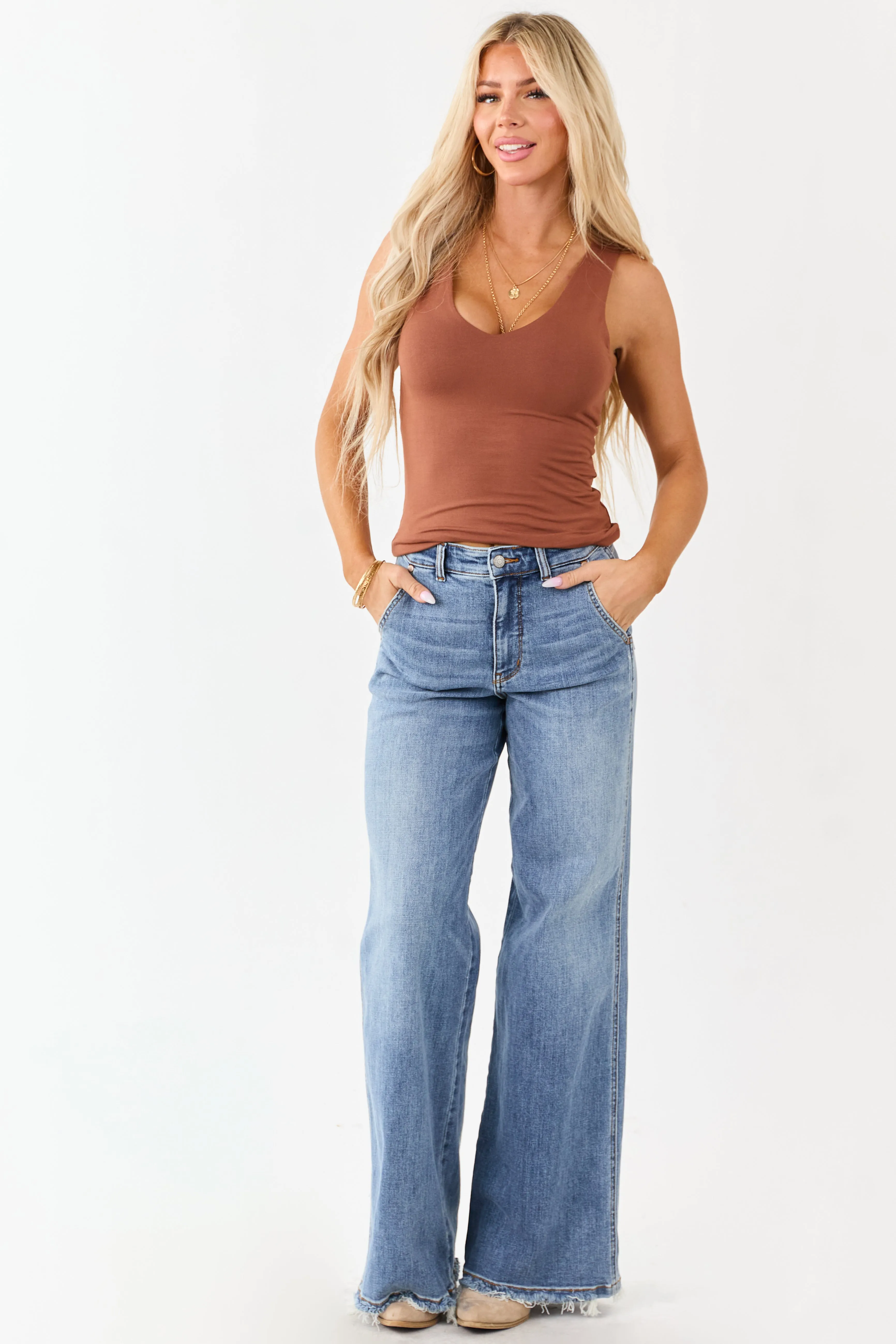 Cognac Double Layer Knit V-Neck Tank Top sold by Lime Lush product image thumbnail 2