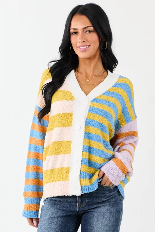 Lovelo Multicolor Striped Button Up Fuzzy Cardigan sold by Lime Lush
