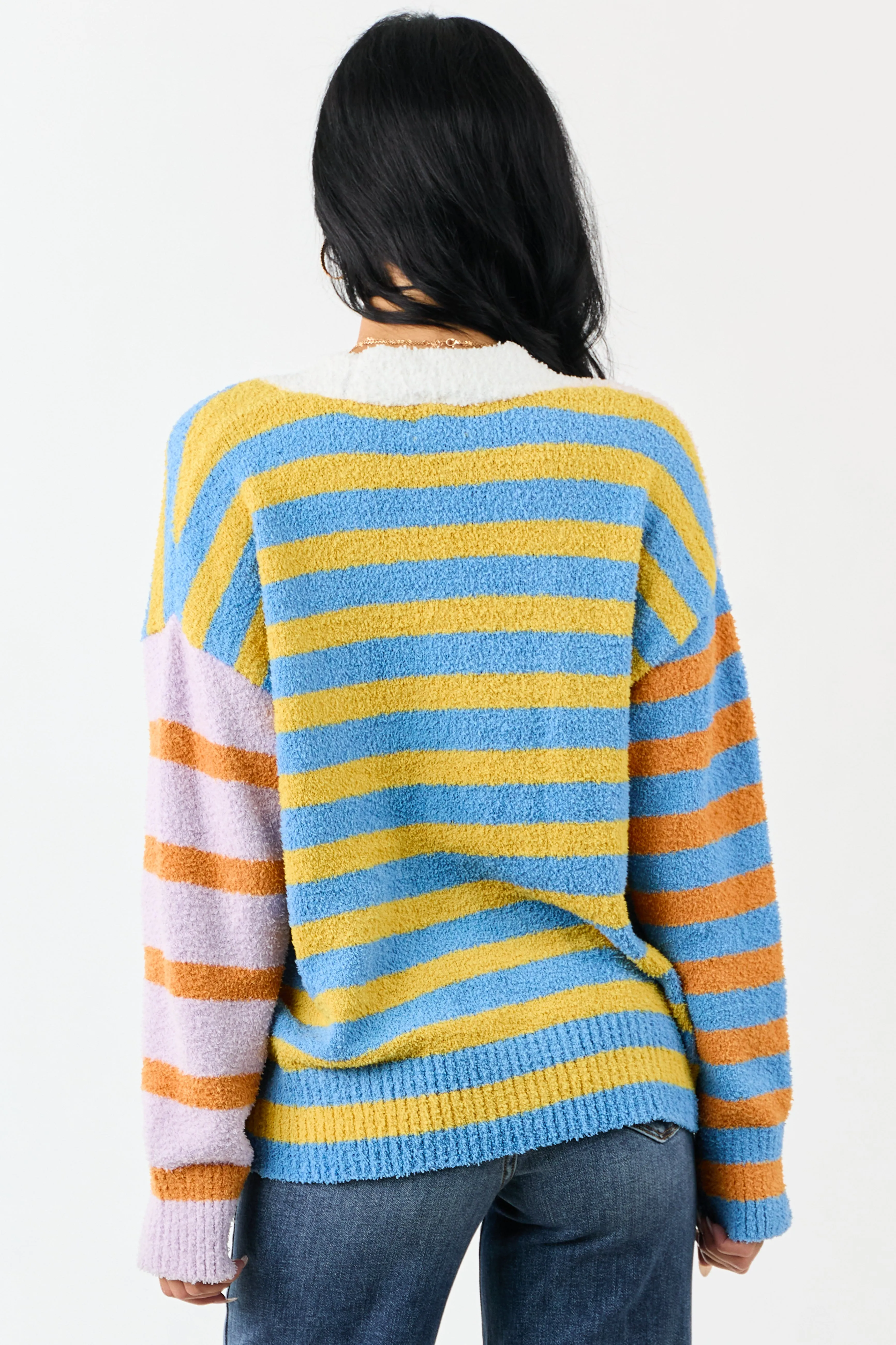 Lovelo Multicolor Striped Button Up Fuzzy Cardigan sold by Lime Lush product image thumbnail 5
