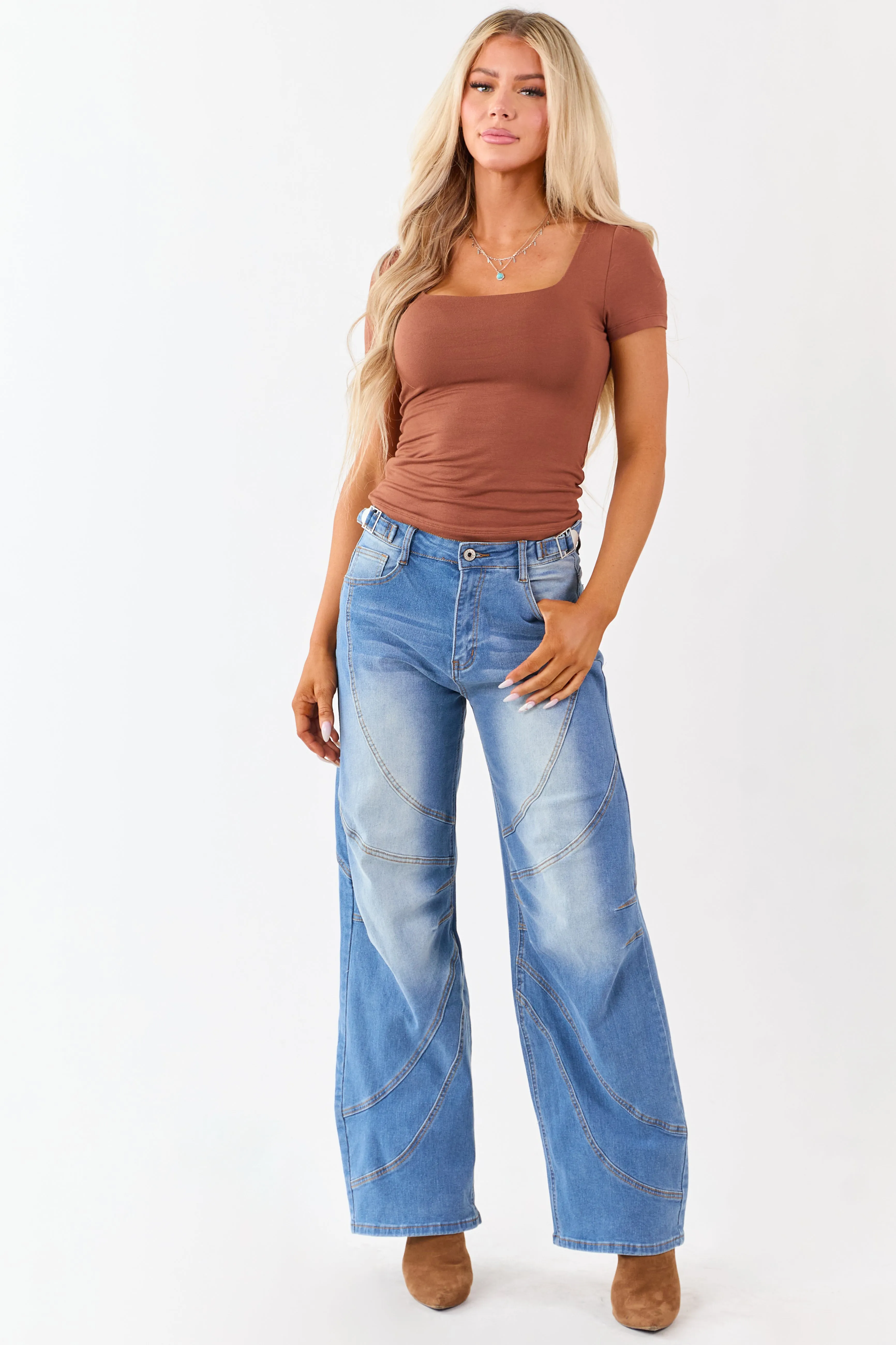 Cognac Soft Knit Double Layer Short Sleeve Fitted Top sold by Lime Lush product image thumbnail 2