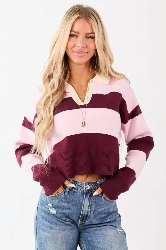 Mahogany Striped Rugby Style Sweater sold by Lime Lush