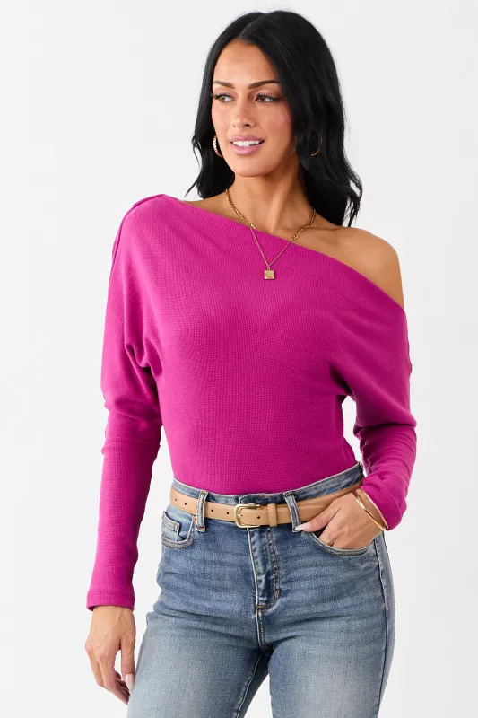 Mulberry One Shoulder Long Sleeve Waffle Knit Top made by Signature8